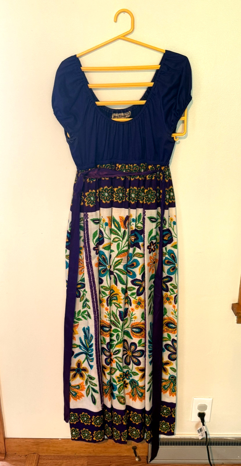 Vintage Young Edwardian Dress Size 13 1970&rsquo;s Boho Floral Purple Bright Happy