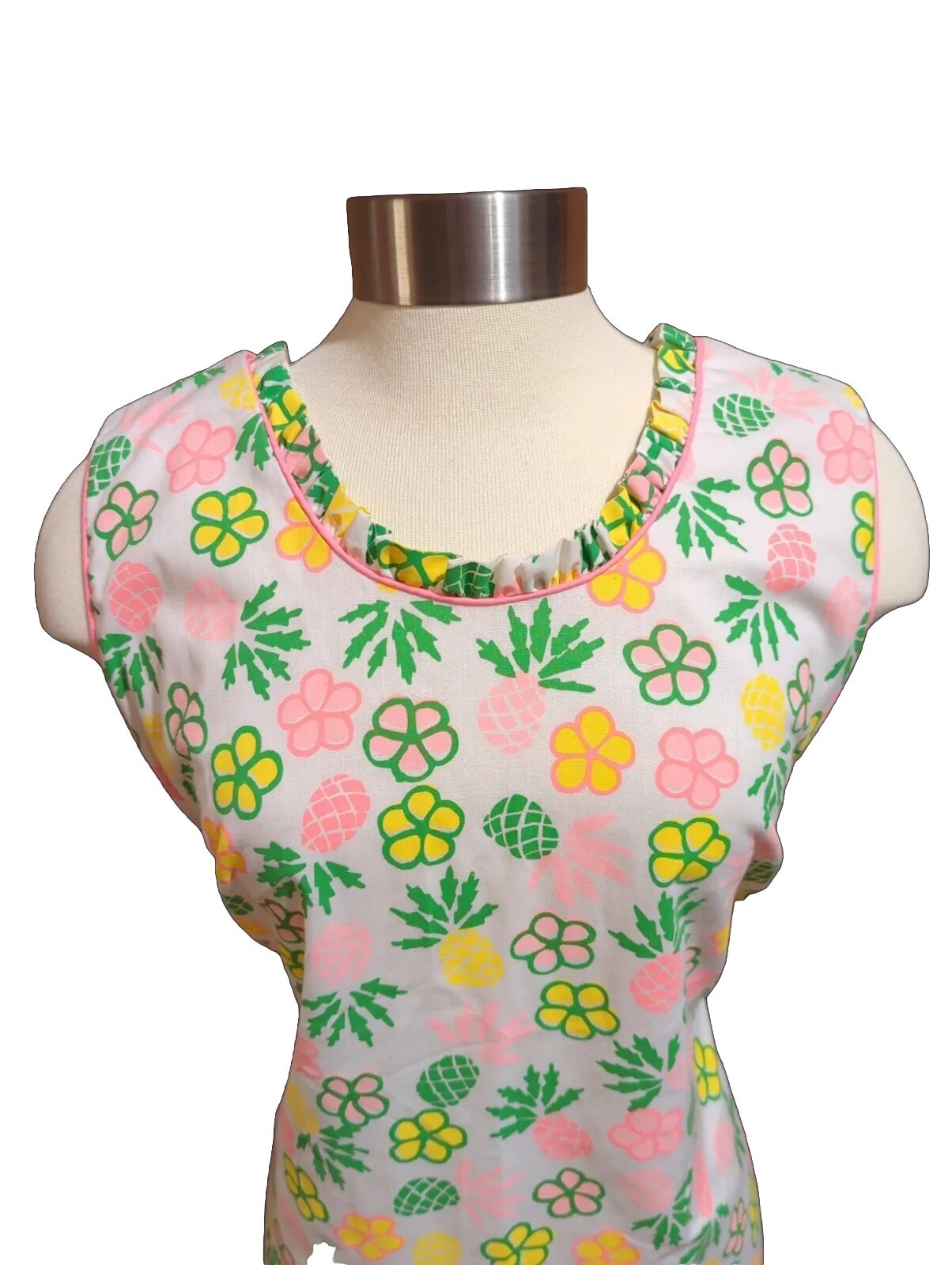 Vintage Pink Flowers Pineapple Shift Sheath Sun Dress Size 6 The Vested Gentress