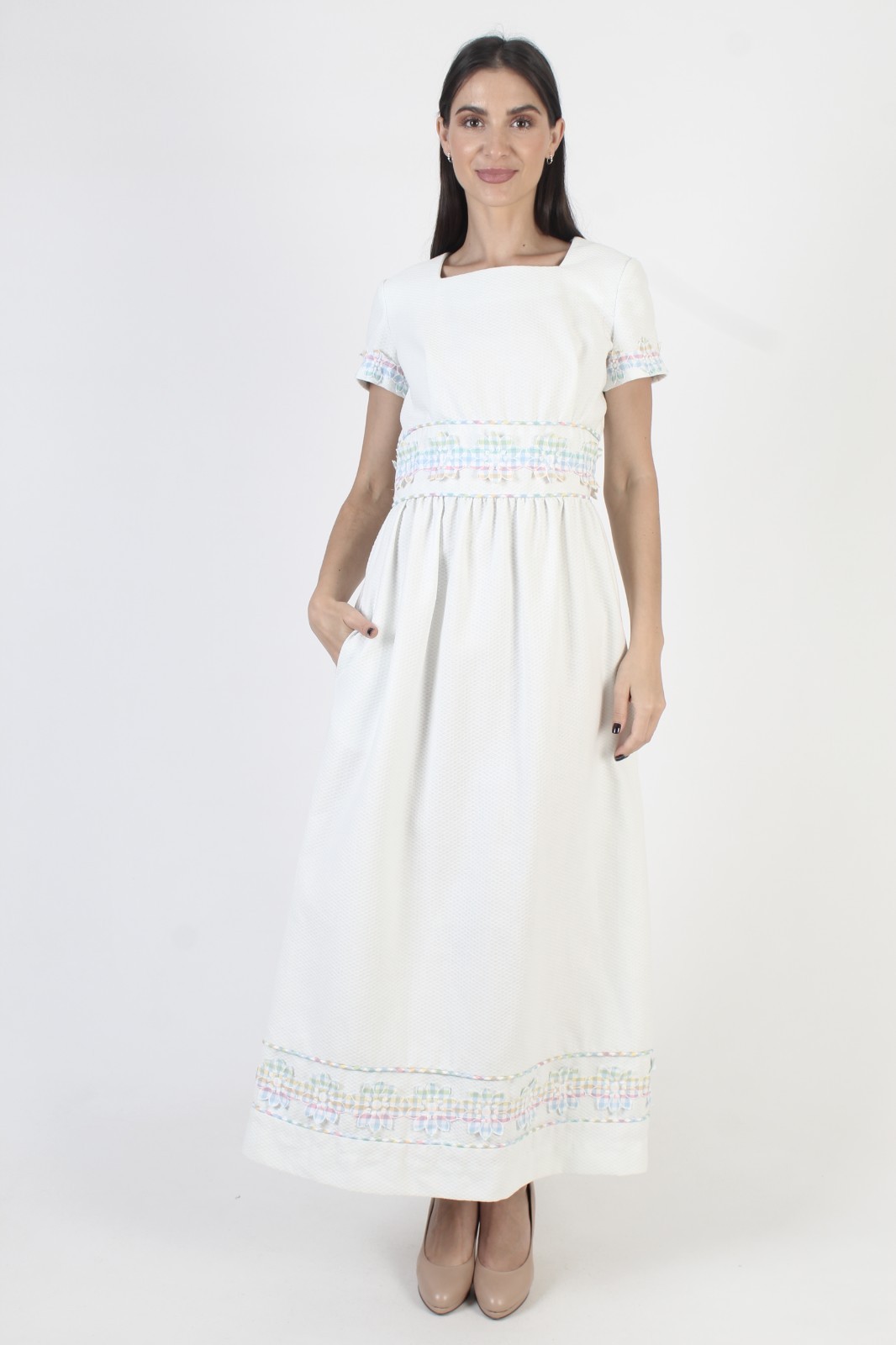 Vtg Lori Till Neiman Marcus Dress 70s Waffle Fabric Prairie Cottagcore Pastel