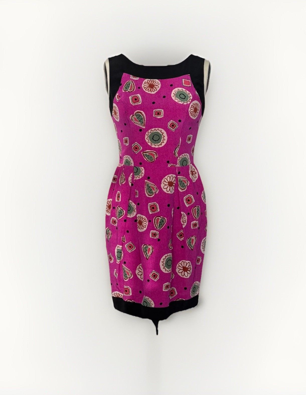 Vintage &rsquo;80s Joan Leslie Silk Sheath Dress Fuchsia Pink Abstract Print Sz 4