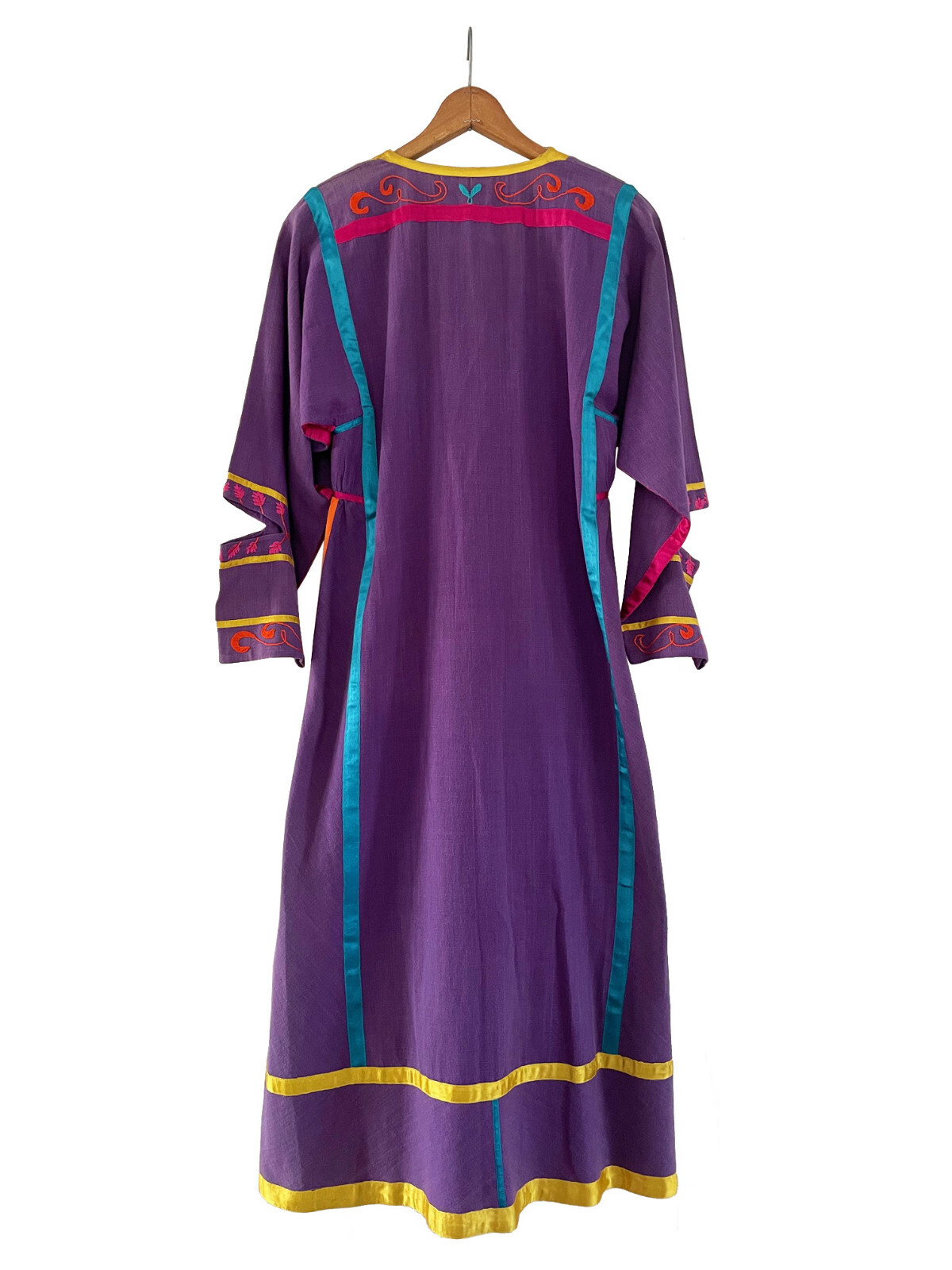 JOSEFA Caftan Duster Robe Purple Embroidered Cotton Mexican Vintage Size S