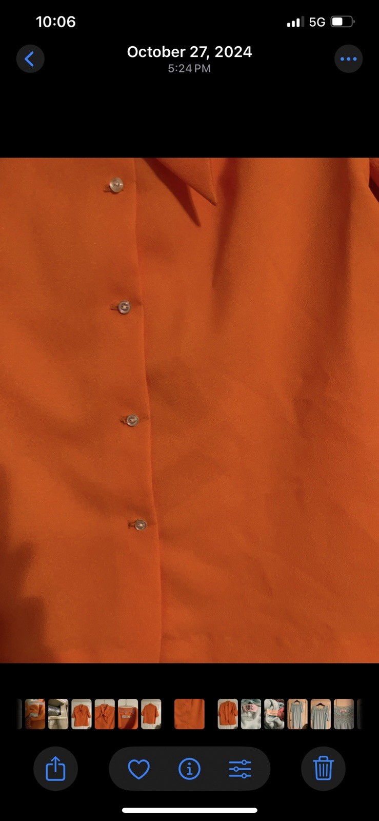 Vintage Douglas Marc Blouse Womens M/L Orange Pussy Bow Pearlized Buttons