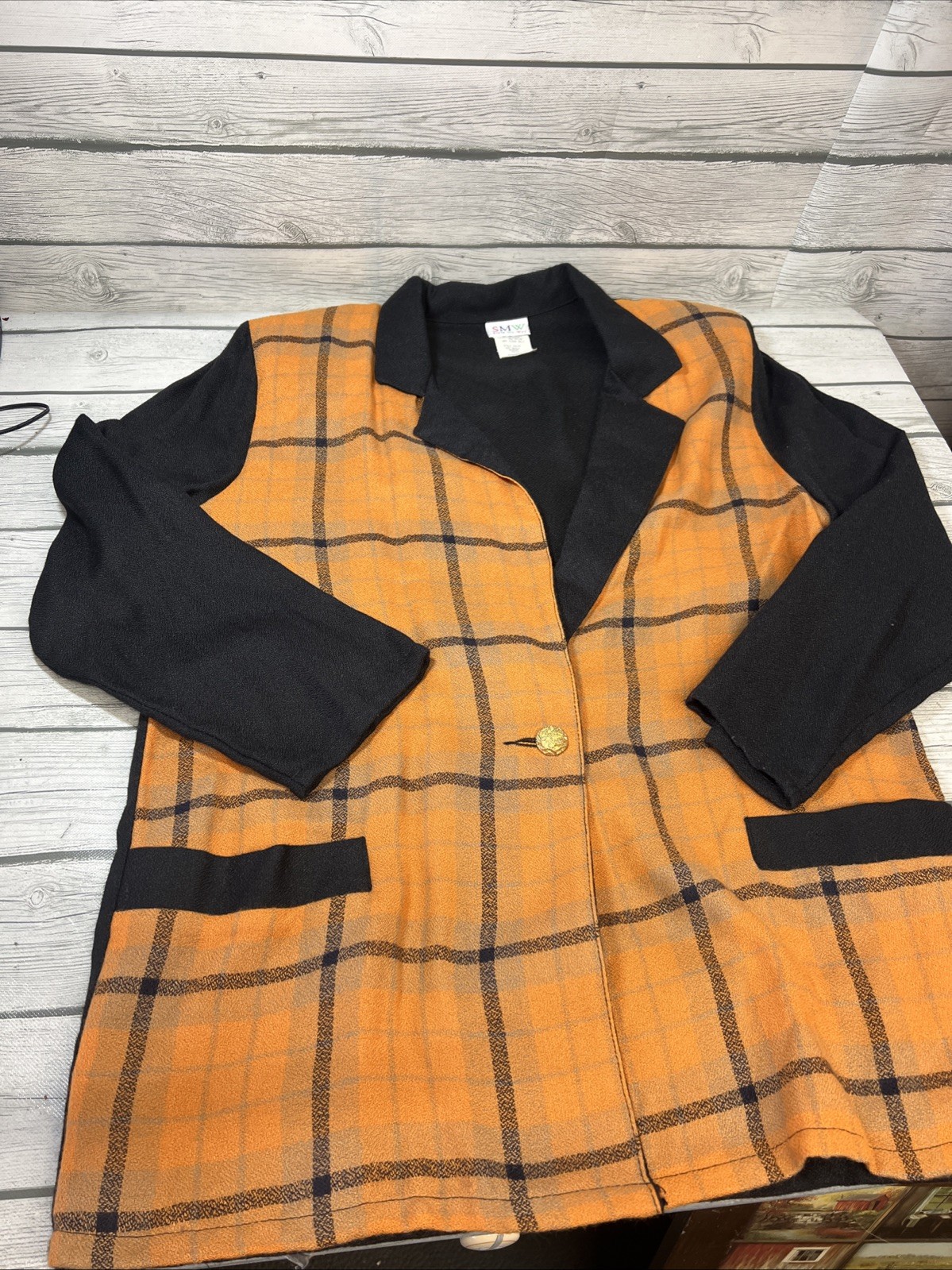 Vintage 80’s Style My Way Orange Black Check Blazer Women&rsquo;s Sz-12/14