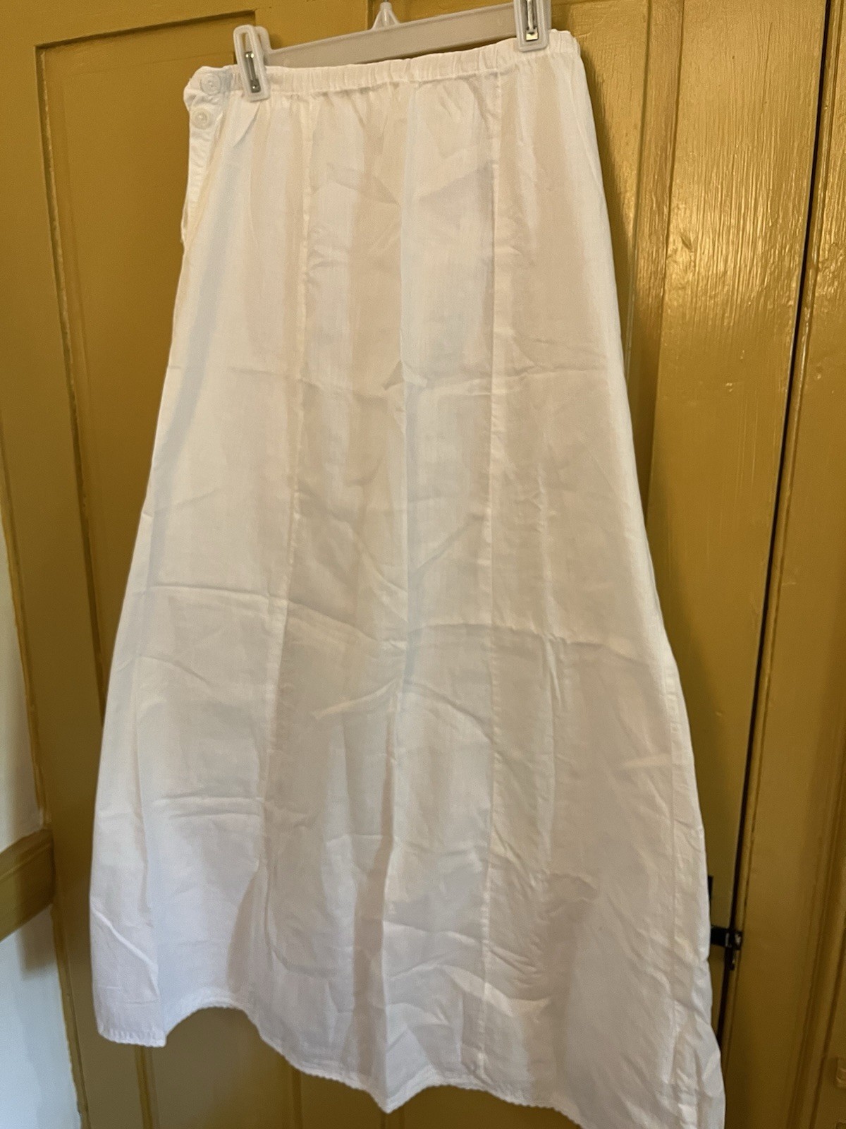 Vtg Antique White Cotton, Crochet Trim, Long Maxi SLIP 36.5&Prime; Long, Button Close