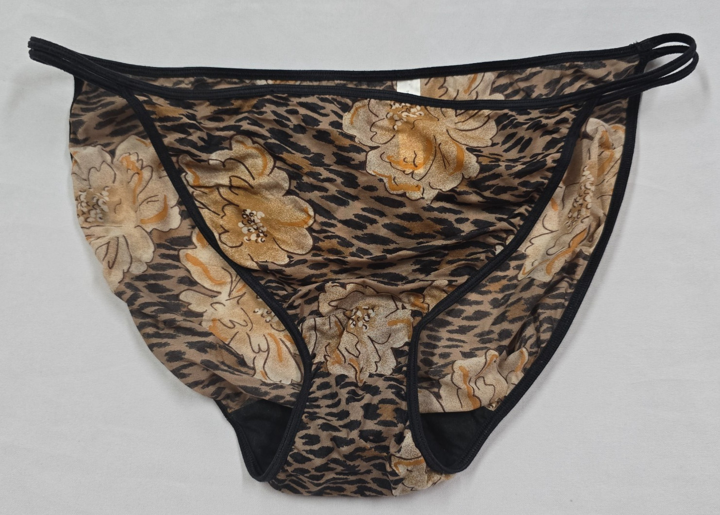 Cacique Vintage Sheer Shiny Leopard Flower Double String Bikini Panties 18/20