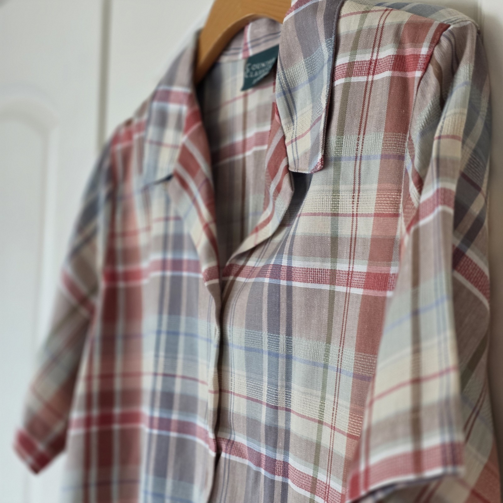 Vintage 90s Koret Plaid 2 Piece Matching Set Women Blouse Culotte Shorts Country