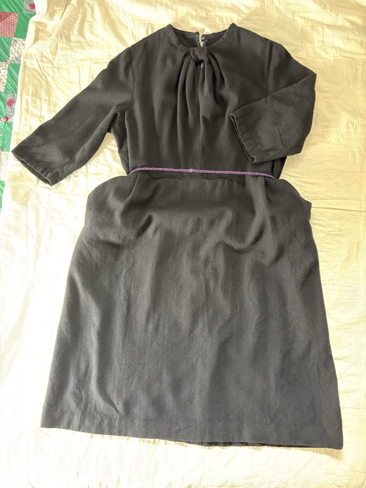1940s Handmade (?) Vintage Black Formal Cocktail Plus Size Wool Dress Size 18/20