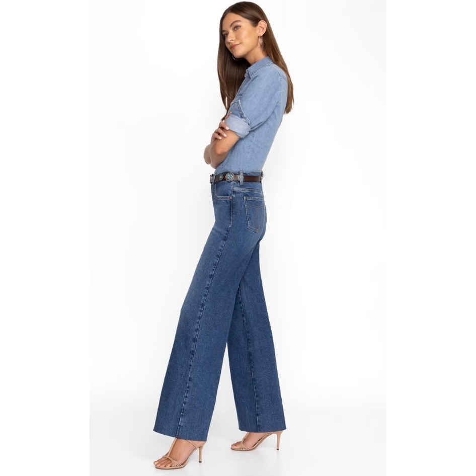NWT Johnny Was Jaxon Lumiere Wide Leg Jeans Vintage Blue Pocket Size 33 $198