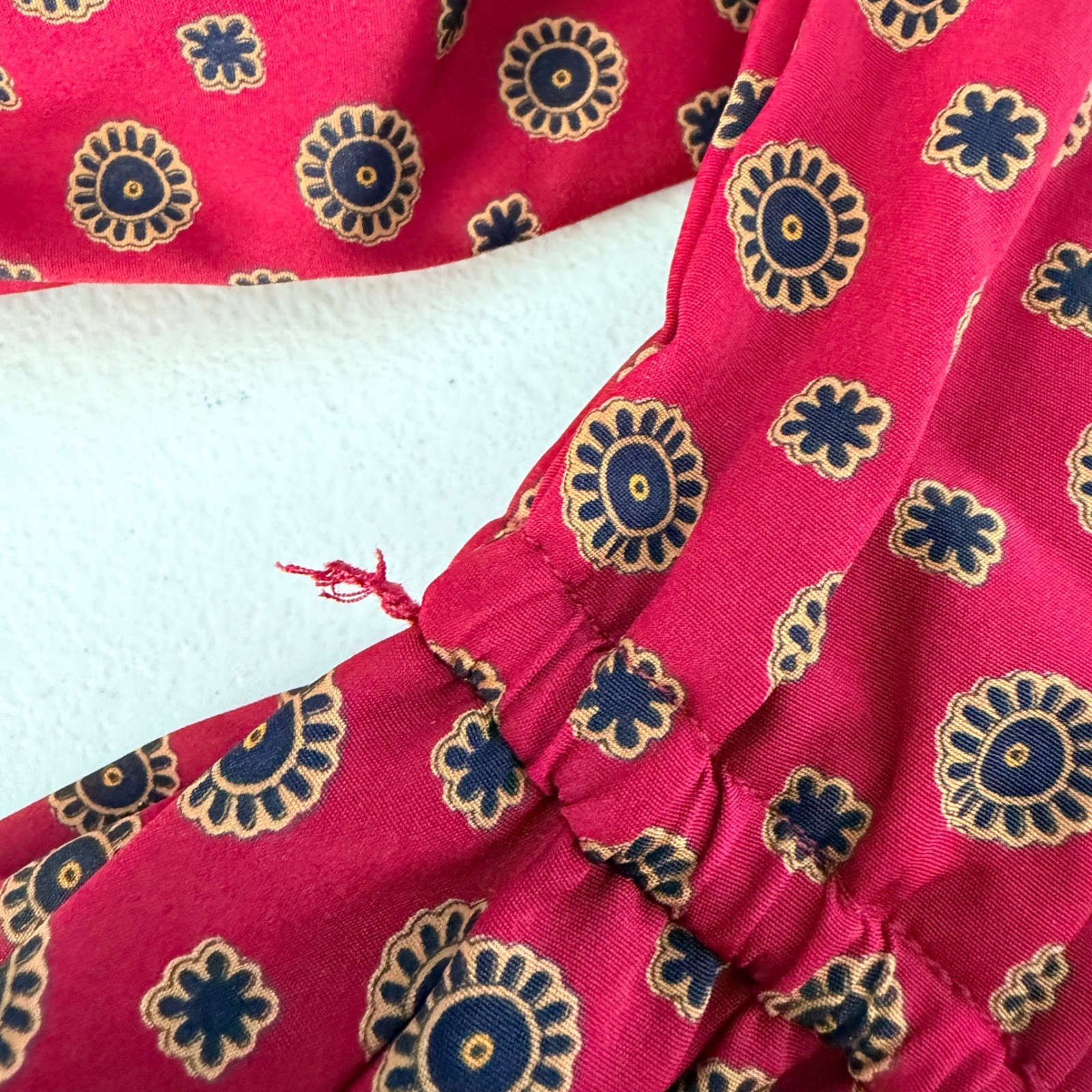 Appleseeds Vintage Red Medallion Print Pleated Midi Shirt Dress 12P Belted