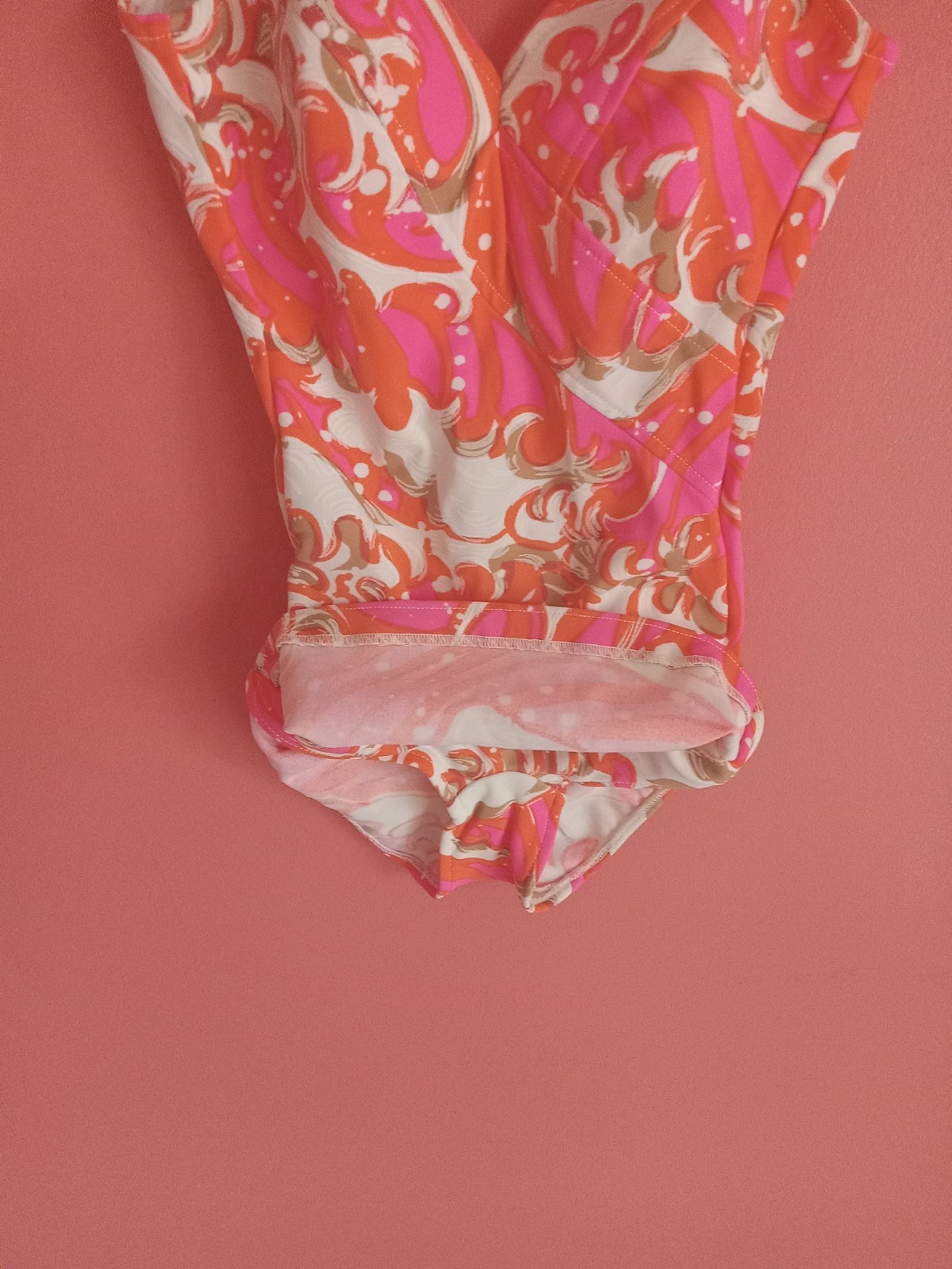 Vintage 60s Jantzen Psychedelic Mod MCM Bathing Suit Size 12 1 Piece Pink Orange