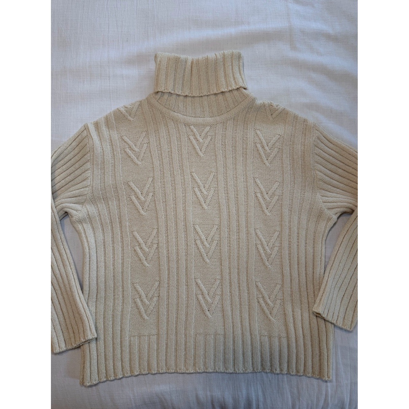 Rodier Paris Vintage Cableknit Turtleneck Wool Blend Sweater in Cream Size M