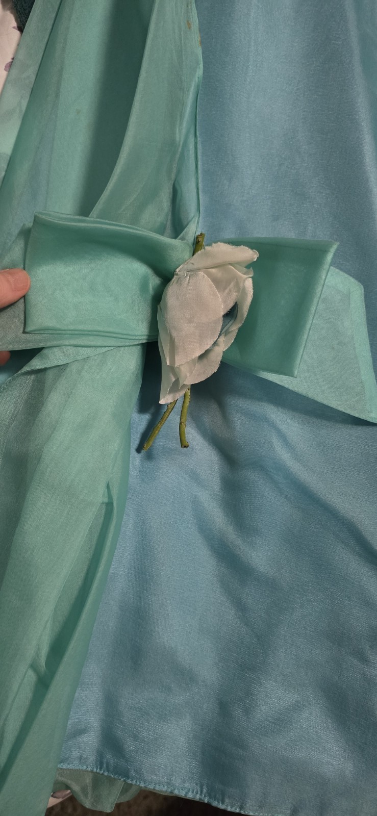 Vintage 1950s Strapless Teal Aqua Blue Green Prom Dress
