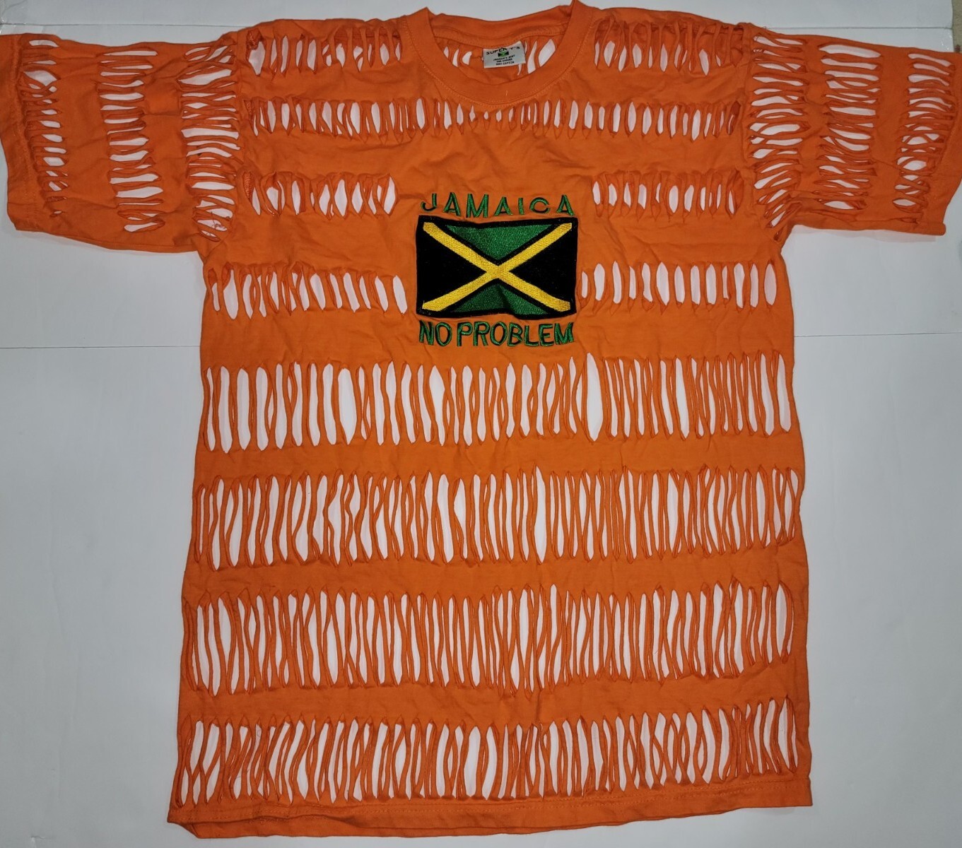 Vintage Super T’s « Jamaica No Problem” Patch Cutout T-Shirt Womens 2XL Orange