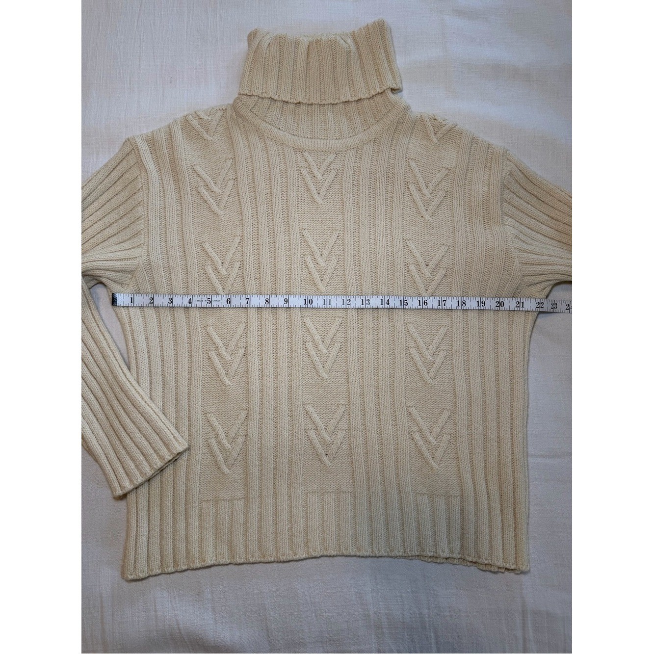 Rodier Paris Vintage Cableknit Turtleneck Wool Blend Sweater in Cream Size M