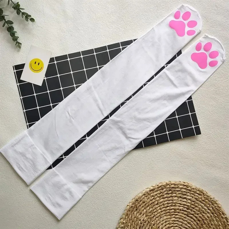 Womens 3D Paw Pad Above Knee Socks Lace Lolita Harajuku Y2k female Cosplay
