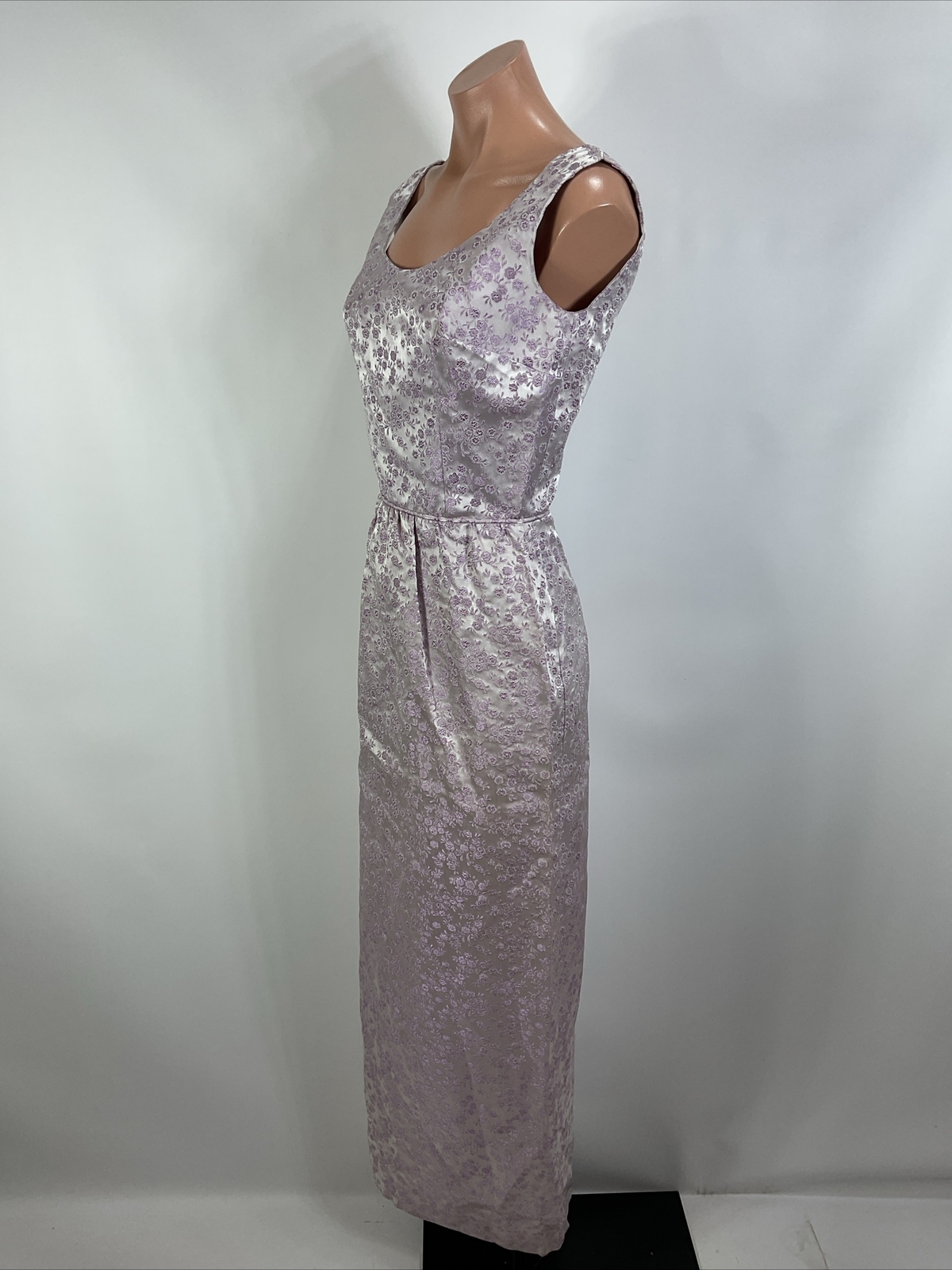 Vintage 40s Purple Jacquard Floral Metallic Formal Cocktail Dress Slit S/M