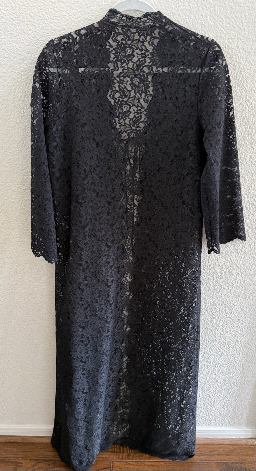 VTG Black Lace Robe Lingerie Miss Elaine Duster Union Made USA Whimsigoth S/M