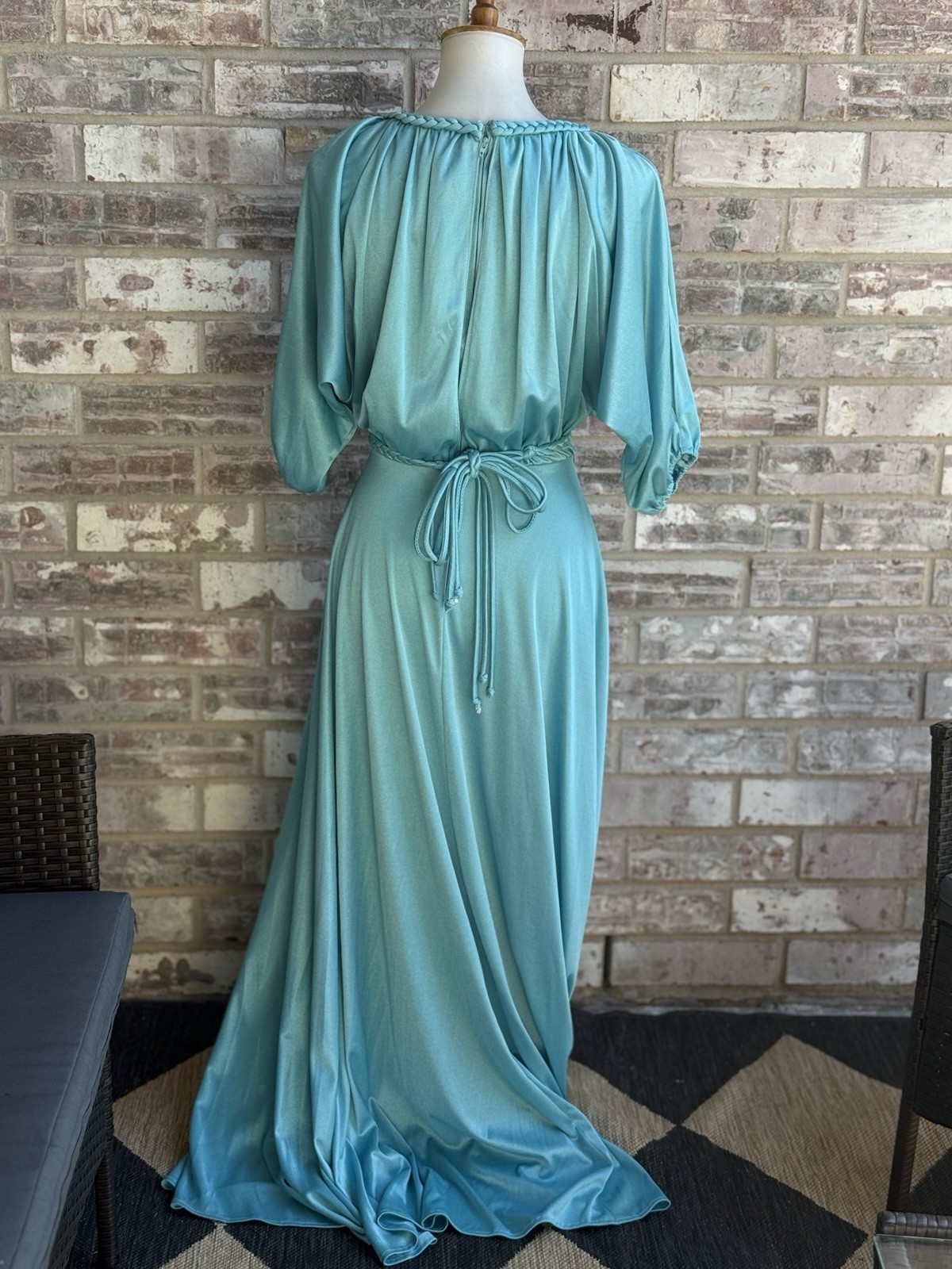 Vintage Bernie Bee New York Blue Evening Wear Dress Elegant Solid Blue Belt 10