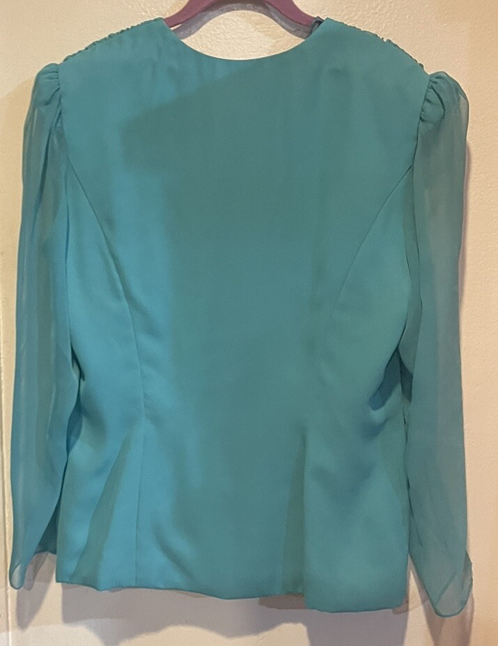 AFTER DARK Vintage Size 15-16 Turquoise Party Formal Women Top w/Pearls & Skirt