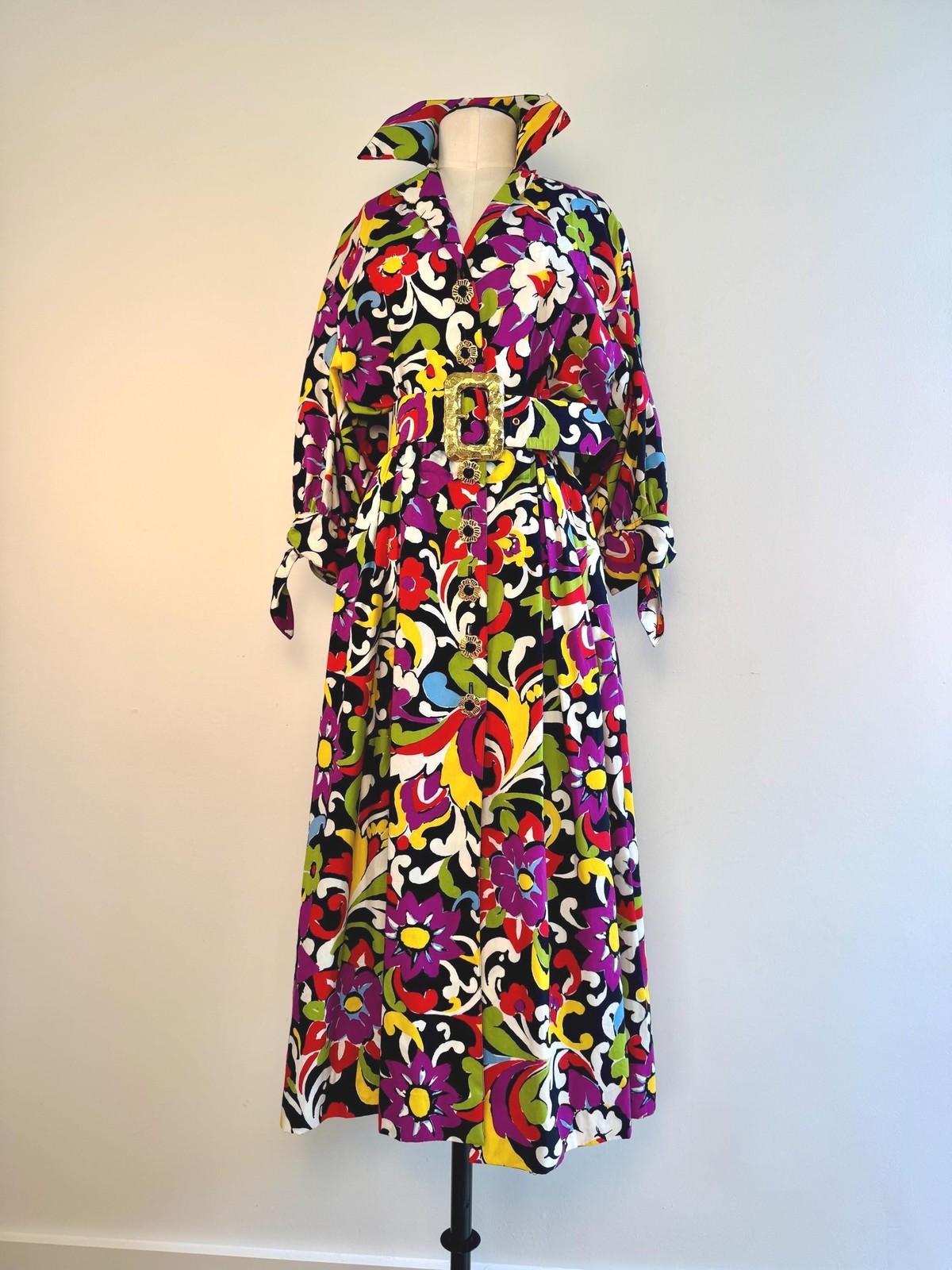 90s Christian LaCroix Floral Printed Cotton Embellished Dress