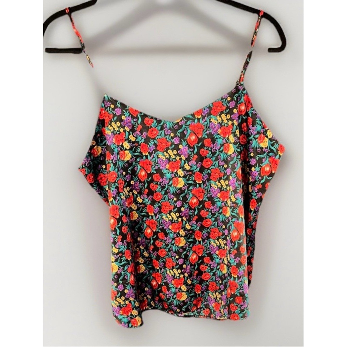 Source Unknown Black Floral Spaghetti-Strap Cami
