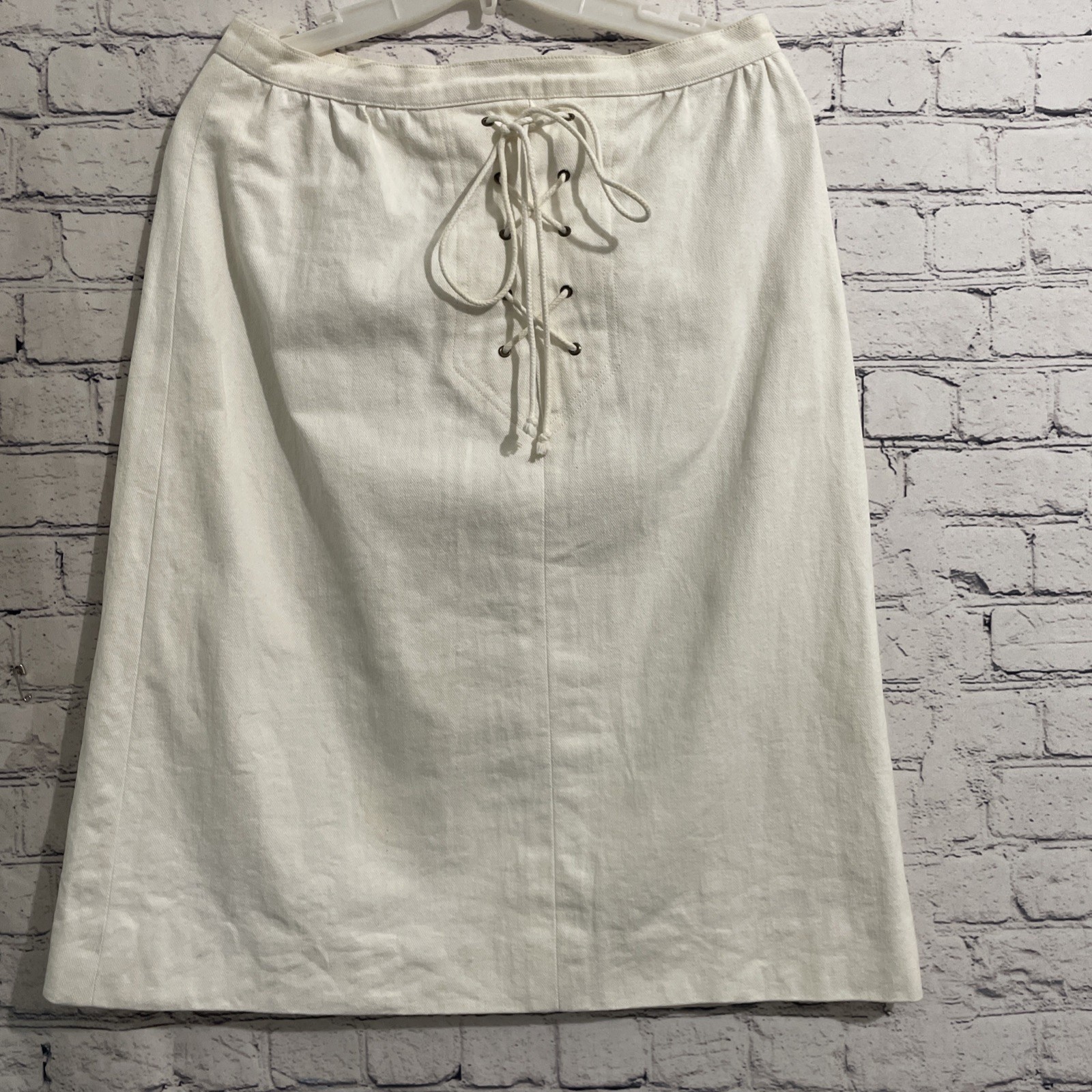 CELINE Vintage Macadam Gold Button 1980’s Cream Skirt Lace Up Stunning MCM