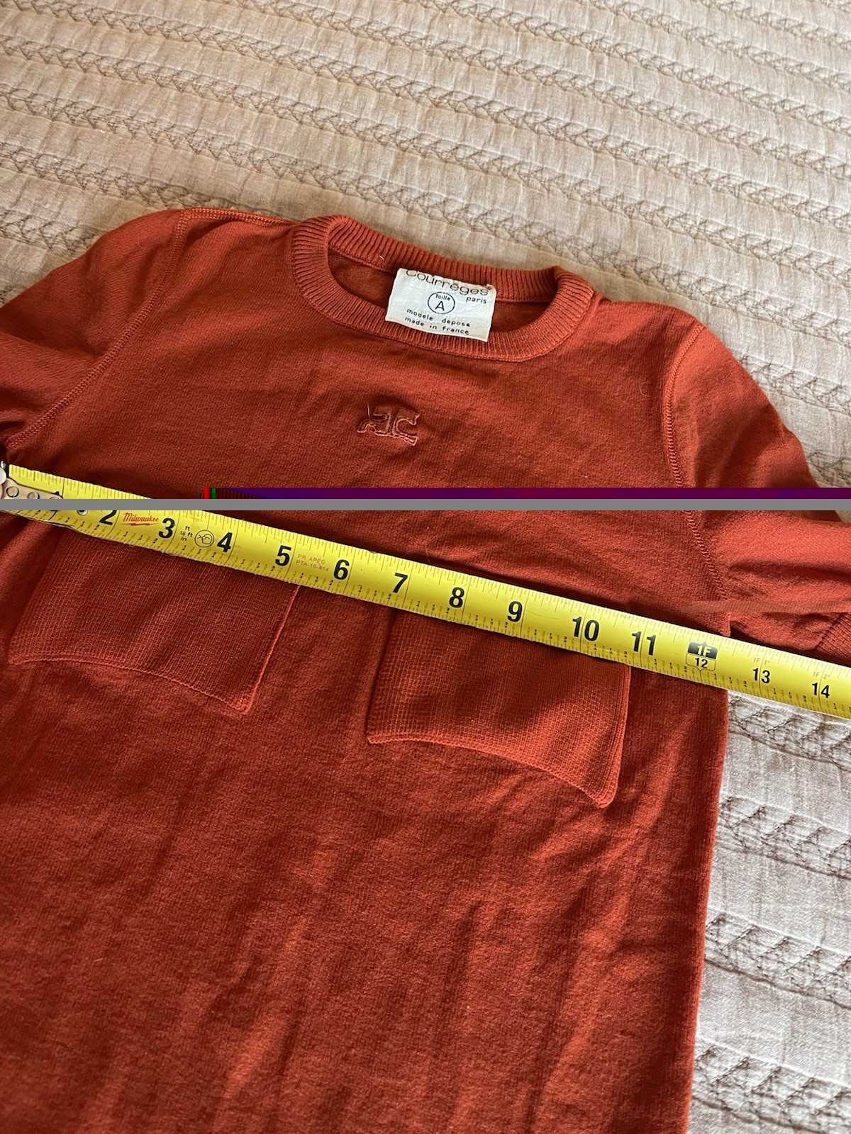 Vintage 70s Courreges Sheer Patch Pocket Logo T-Shirt Burnt Orange – SEXY!
