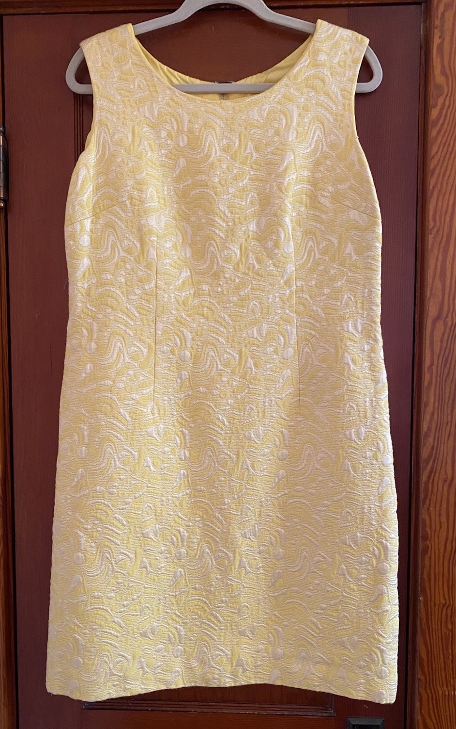 50s/60s Yellow Jackie O Style Union Made Textured Brocade Sheath Dress L/XL