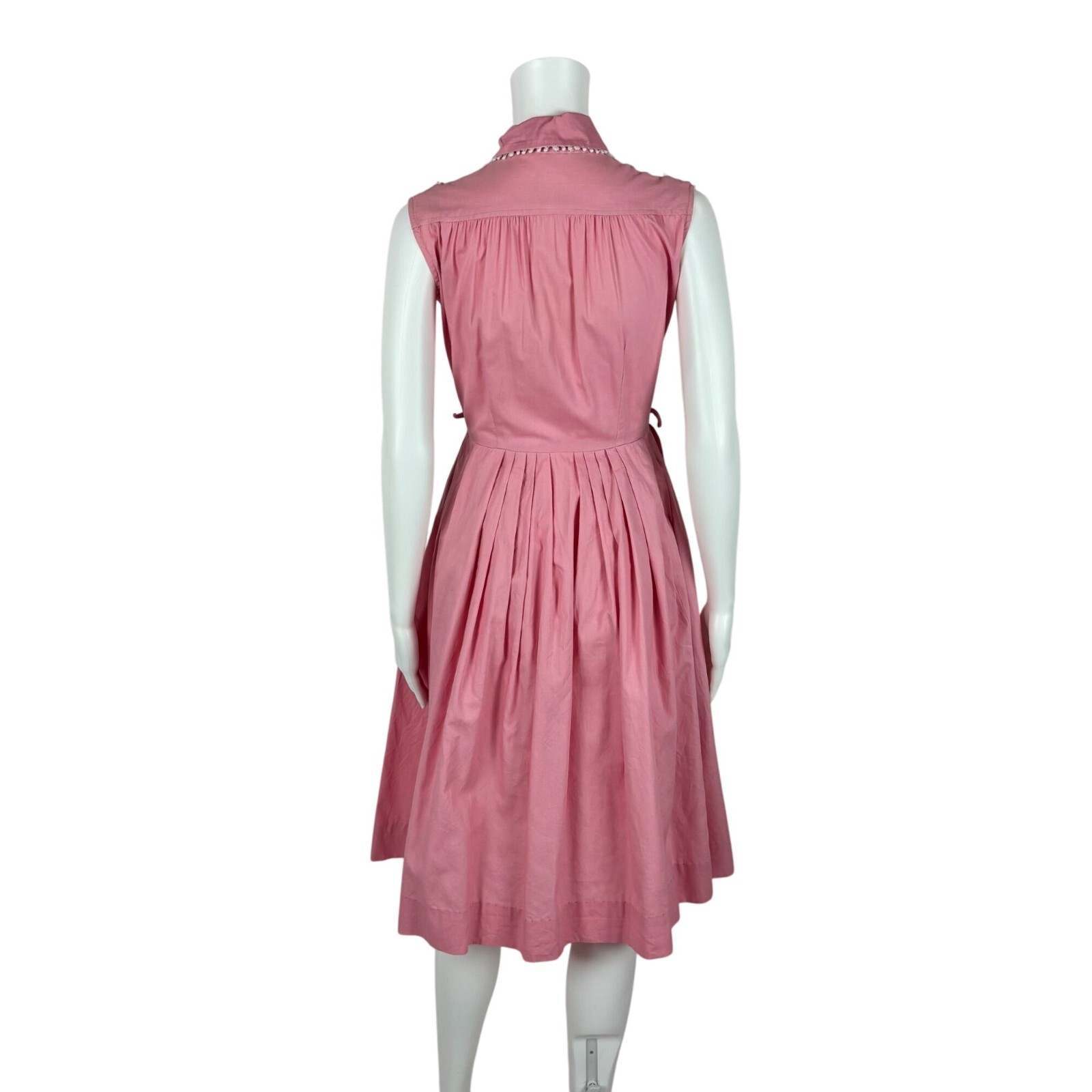 Vintage 50s Pink Shirtdress Women&rsquo;s Size XXS Cotton Scallop Trim Fit & Flare