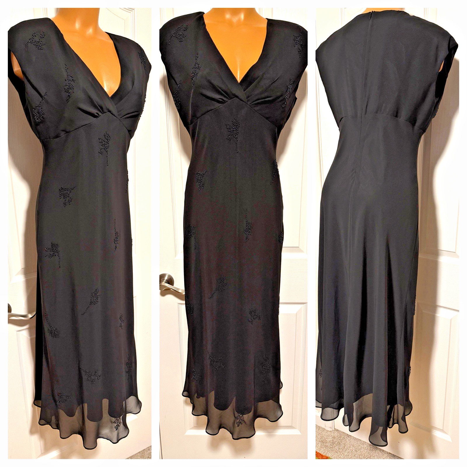 VTG 90&rsquo;s JONES WEAR BLACK W/ BEADING RETRO 1940&rsquo;S STYLE LINED DRESS SZ 8 (M)