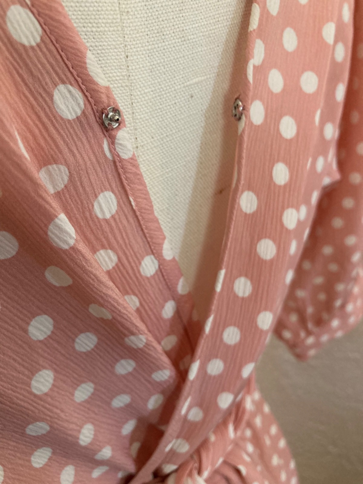 🇫🇷Vtg Yves Saint Laurent Polka Dot Pink Dress Puff Blouson Sleeve France Sz.36