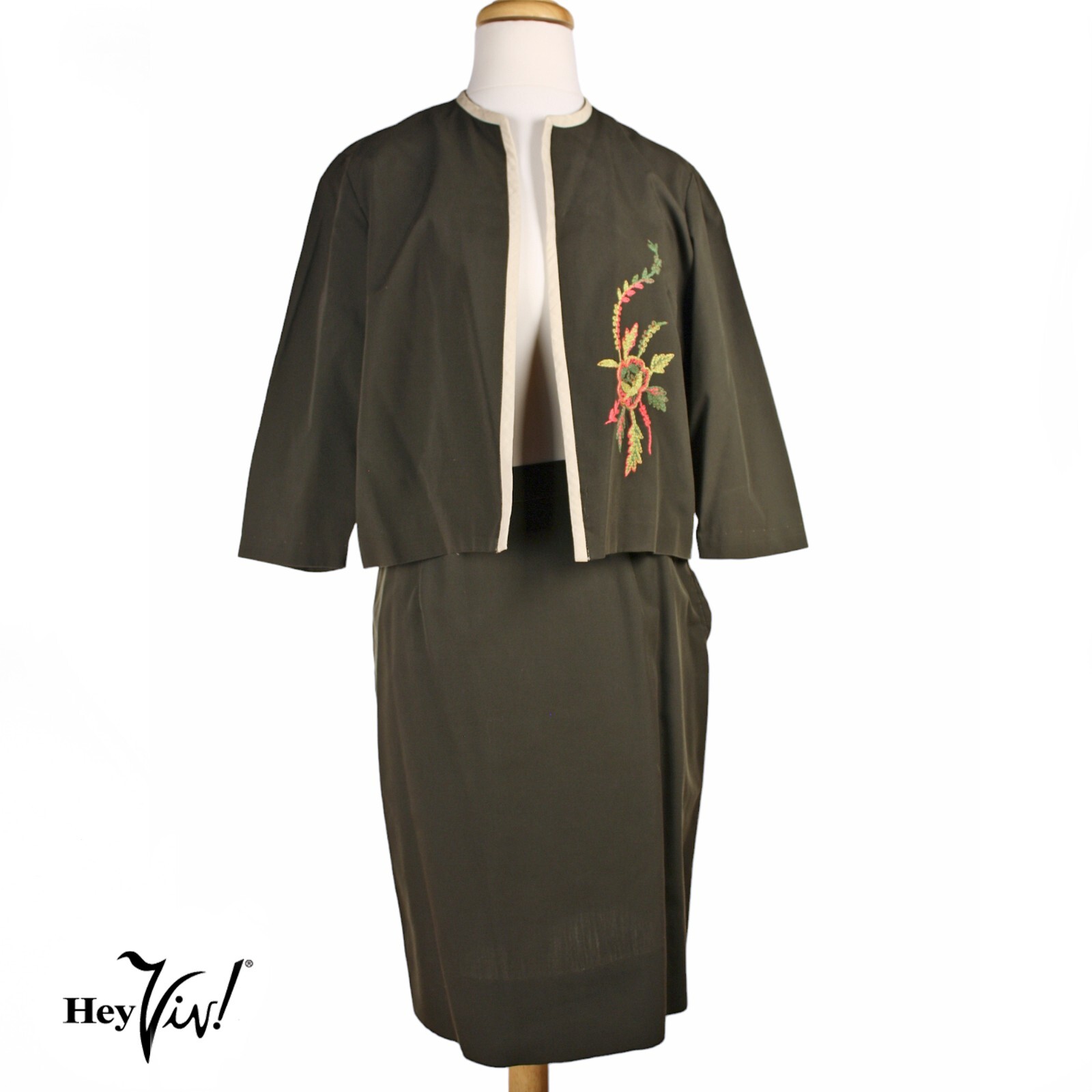 Vintage Dark Green Embroidered Jacket and Metal Zip Skirt B38 W27 – Hey Viv