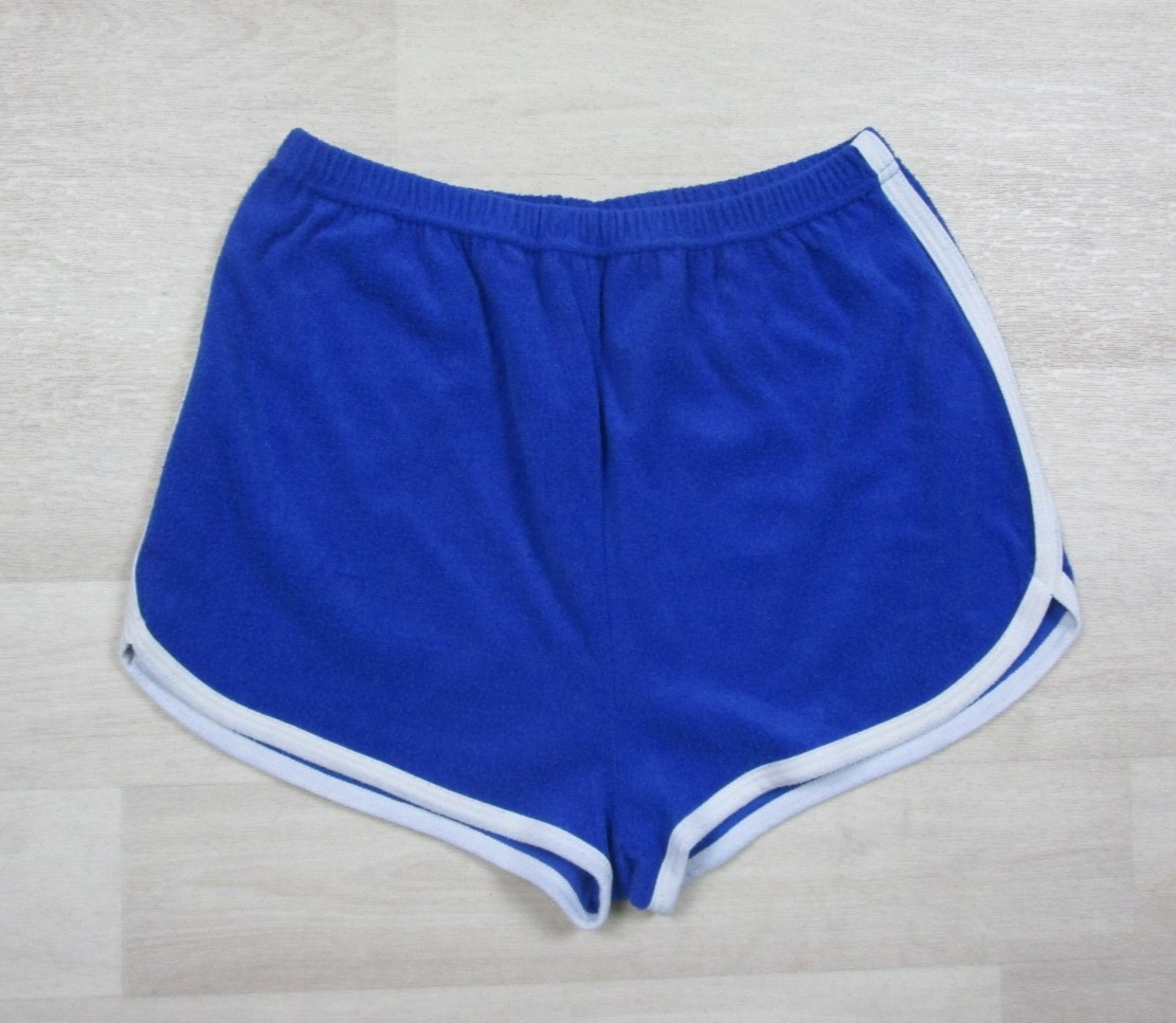 Vintage 70s Terrycloth Hot Pants Shorts Roller Disco Womens (L) Blue Athletic