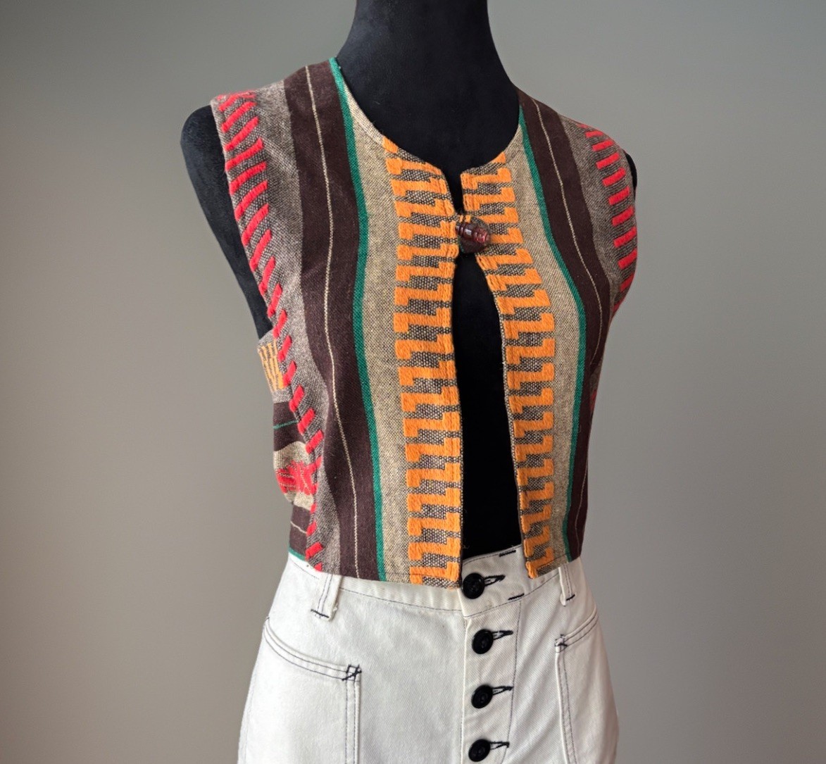 vtg 70s Cloak Of Many Colors HIPPY BOHO Wool Vest.small