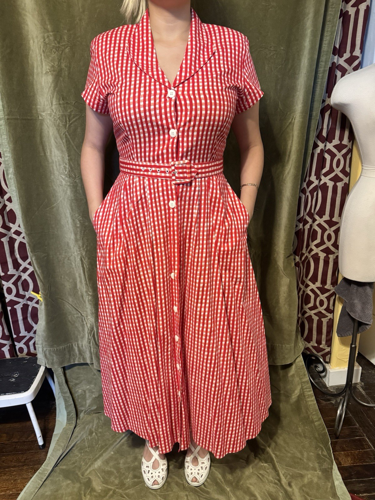 Carol Anderson Vintage Gingham Red And White Dress Size 14 LARGE
