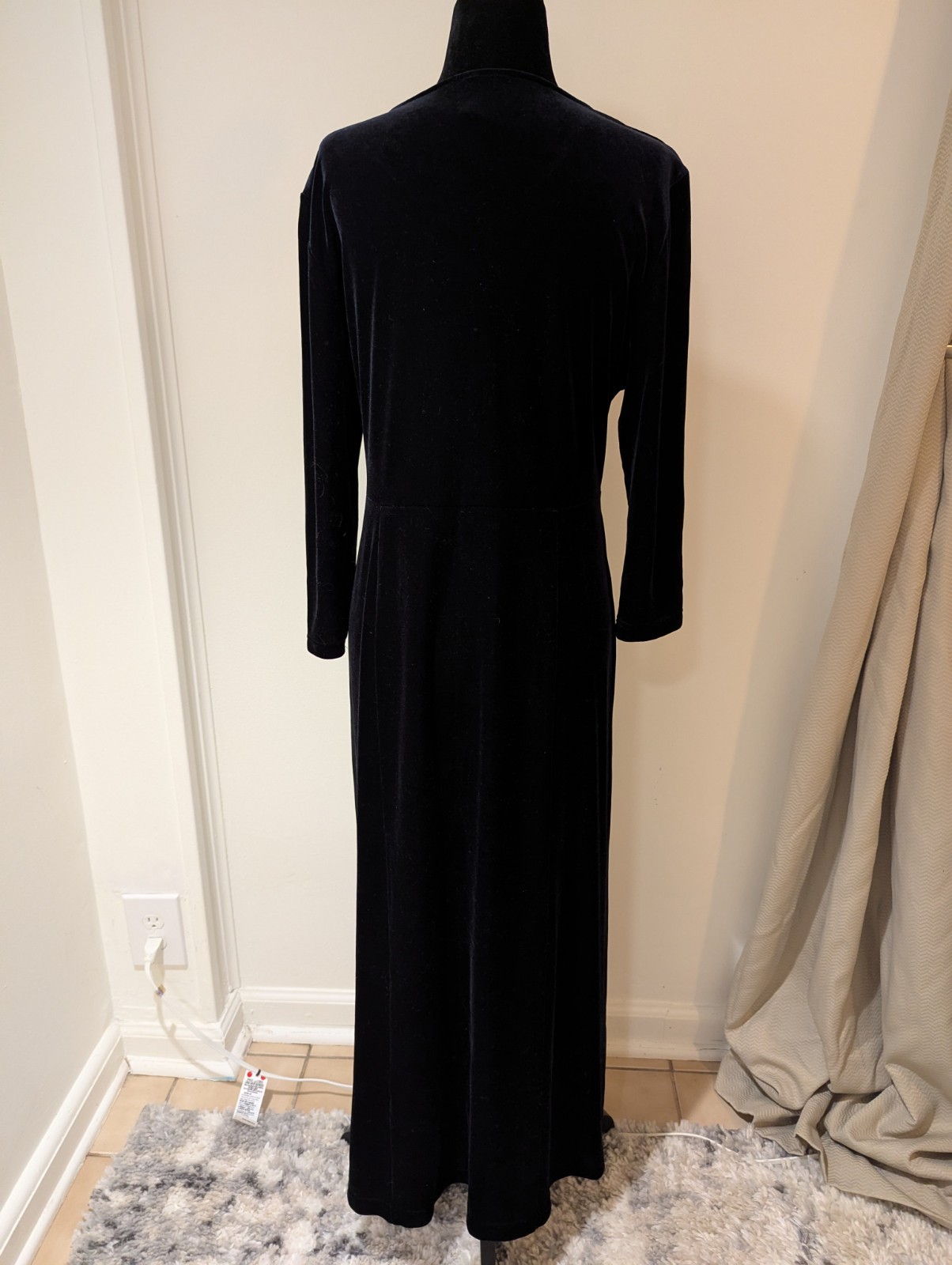Vintage 1990s Laura Ashley Black Velvet Sequin Beaded Dress 3/4 Sleeve Large