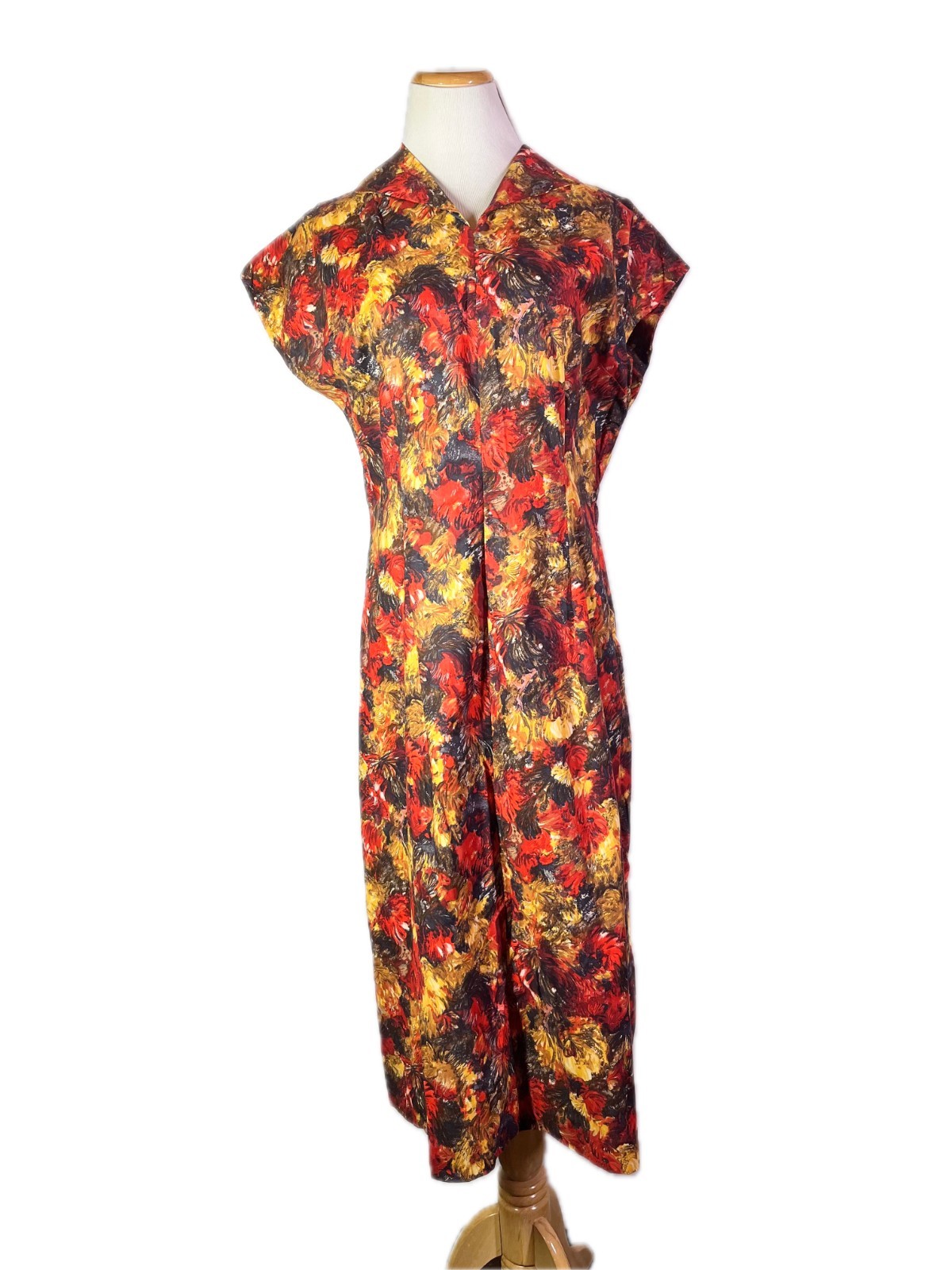 Vintage late 1960s Homemade Short Sleeve Floral Dress Metal Side Zip