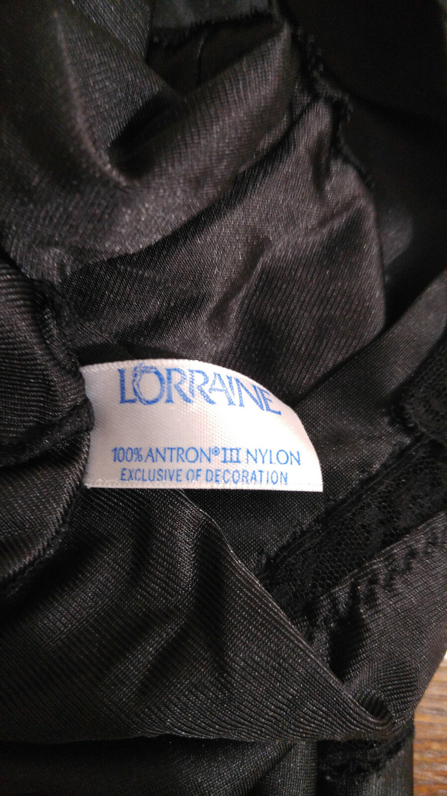 Vintage Lorraine Full Slip Lace-Trimmed Black Nylon Size Tall 32 Made in USA