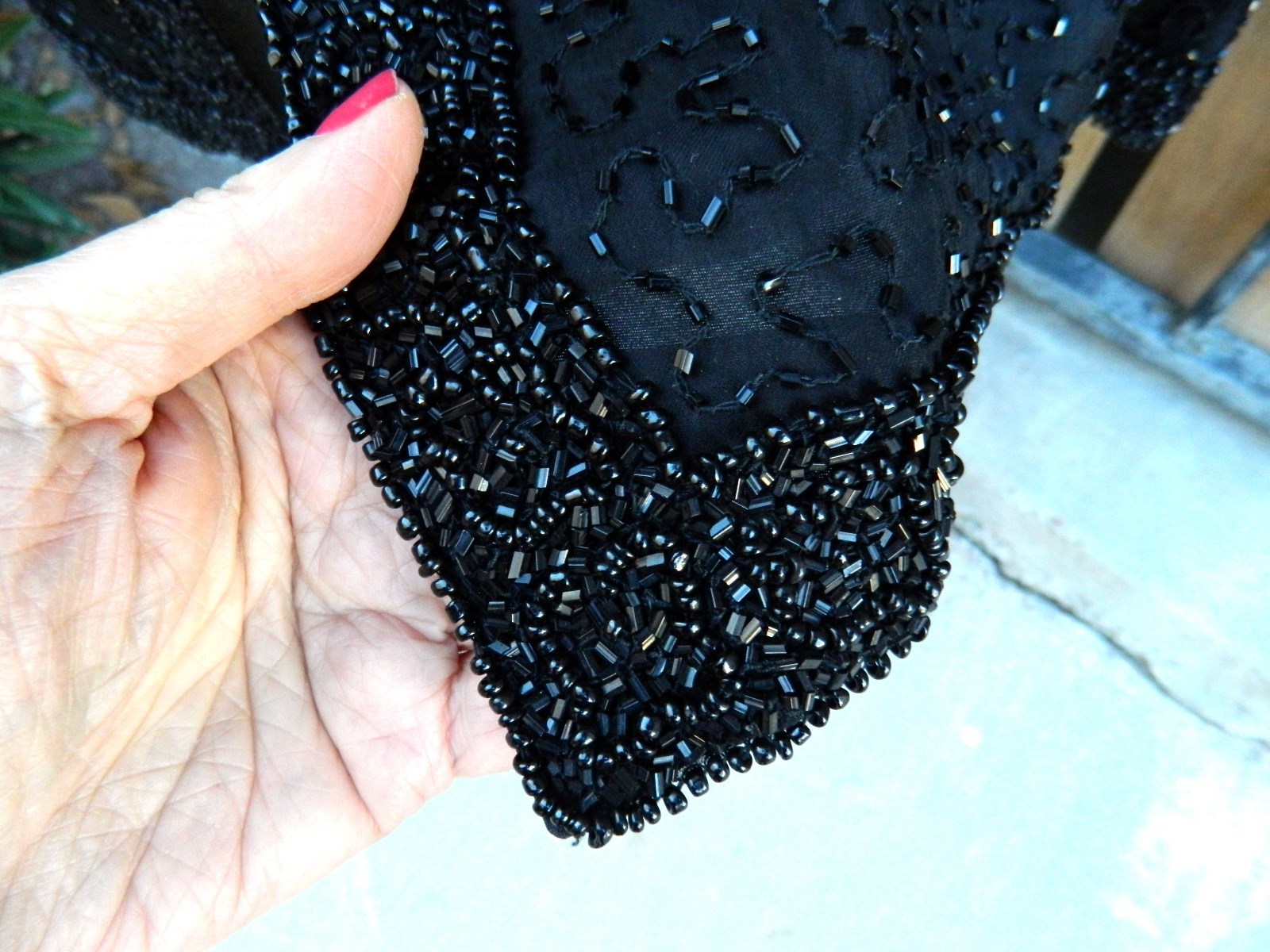 LAURENCE KAZAR BEADED SEQUINED JACKET BLACK SZ L VINTAGE 7 HOOK CLOSURE