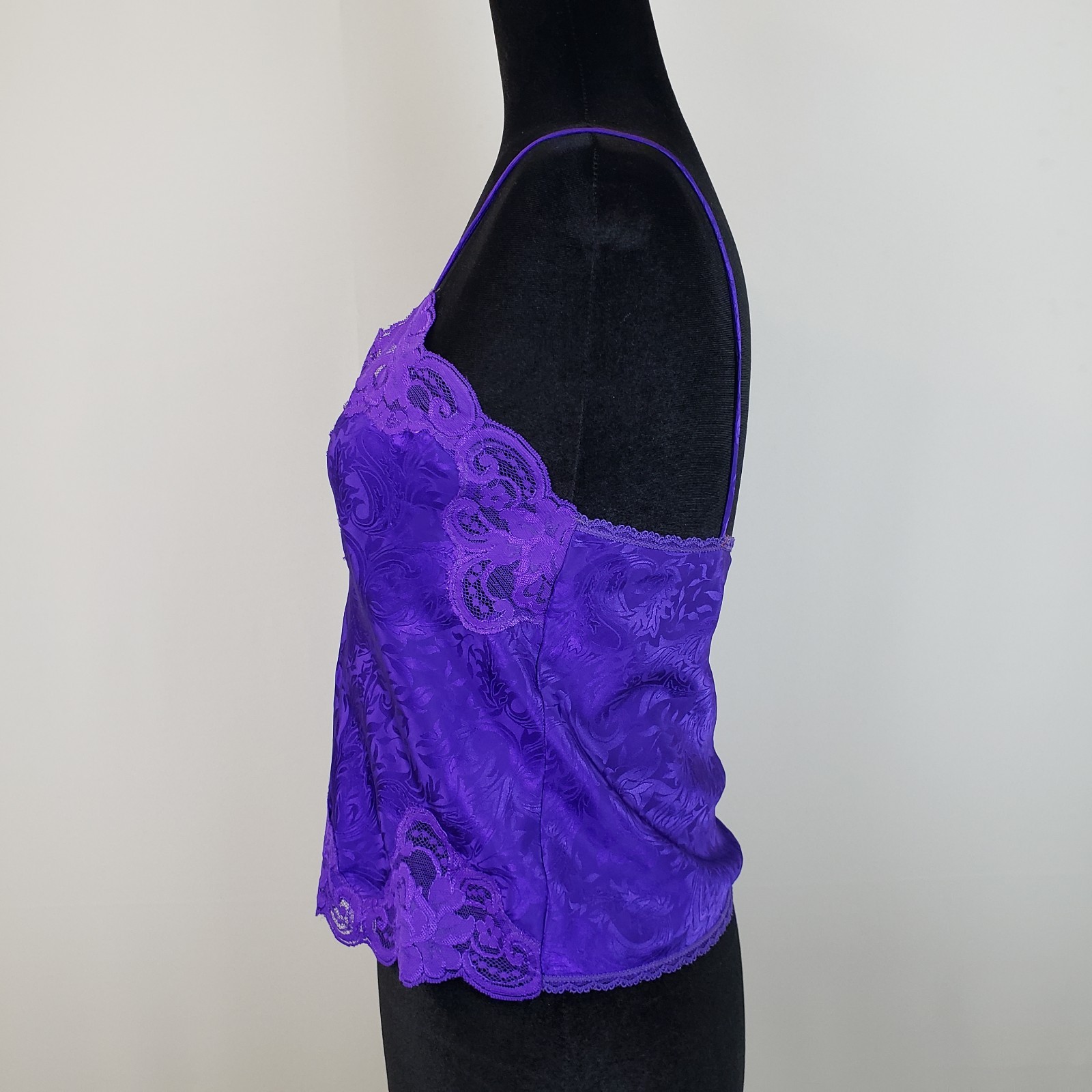 VTG 80s Camisole S Purple Satin Lace Colorful Vamp Club Boho Coquette Festival