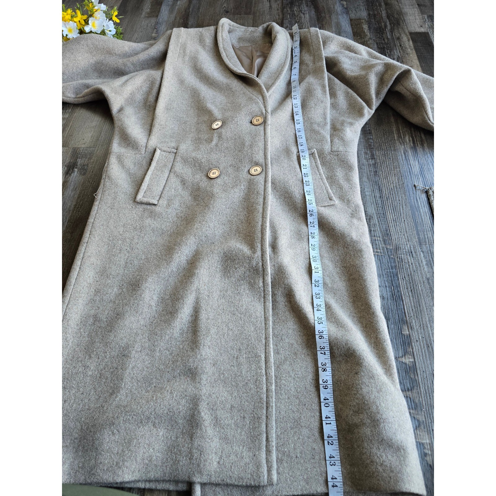 Vintage Unbranded Wool Blend Double Breasted Long Pea Coat Pockets Sz XL