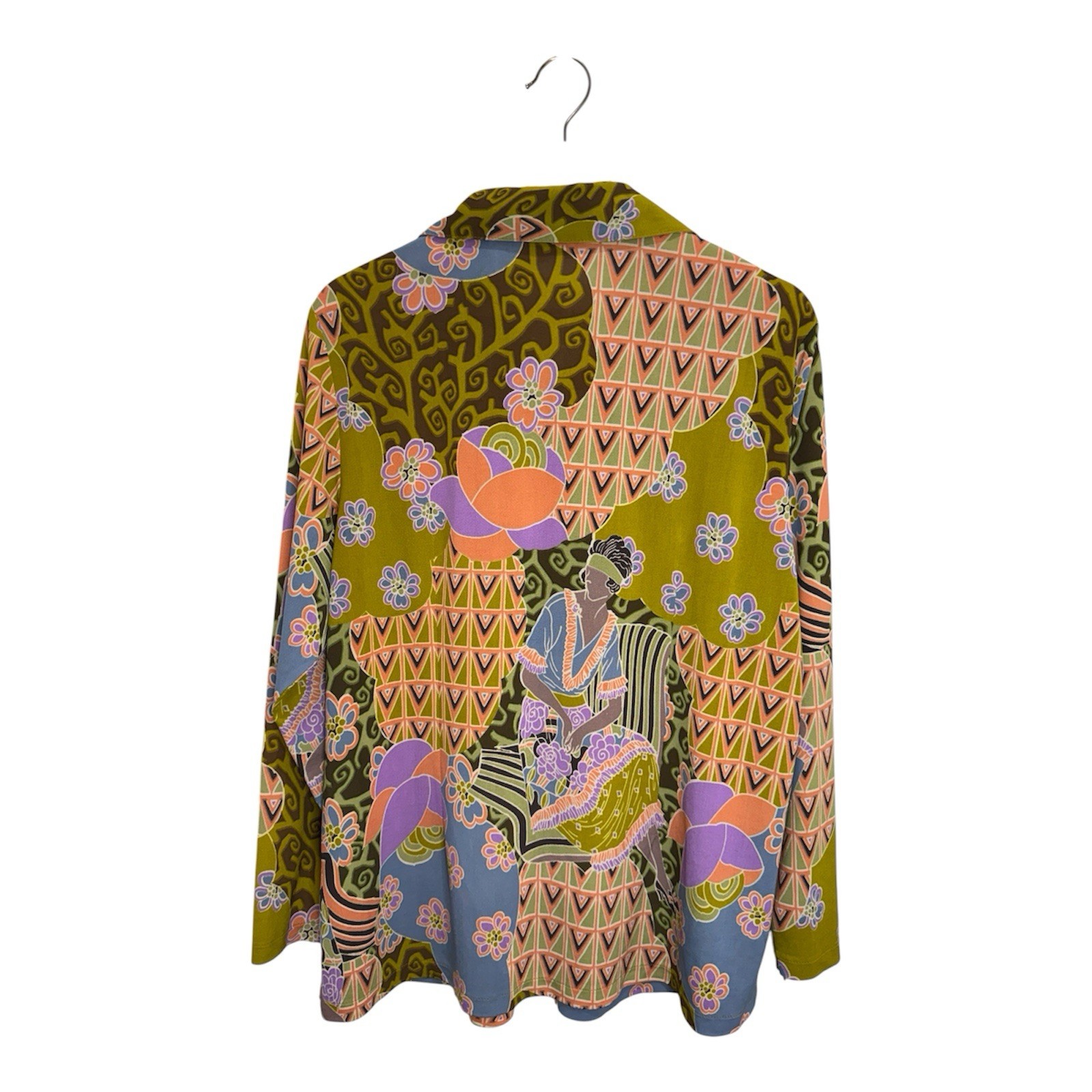 Vintage Japanese Psychedelic Mod Art Print Blouse M/L Retro Boho Top