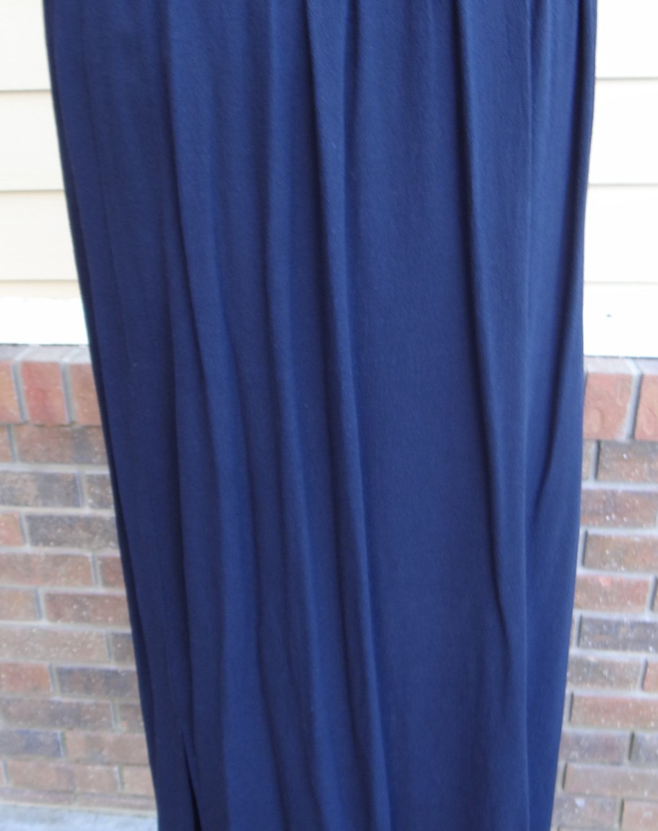 Cynthia Max Navy Long Pencil Side Slits Draw String Elastic Large Rayon Skirt