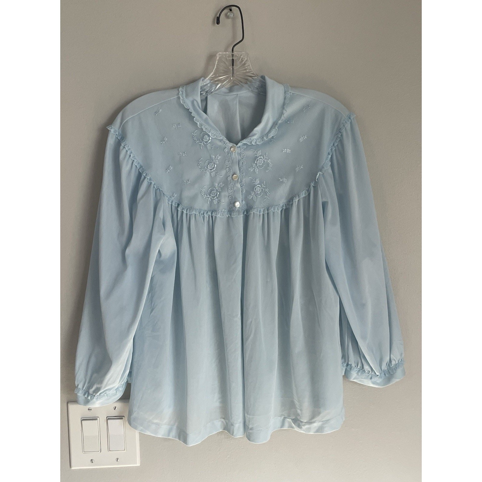 Vintage Kayser Blue Nylon Lace Embroidered Lingerie Bed Jacket Women&rsquo;s Size L