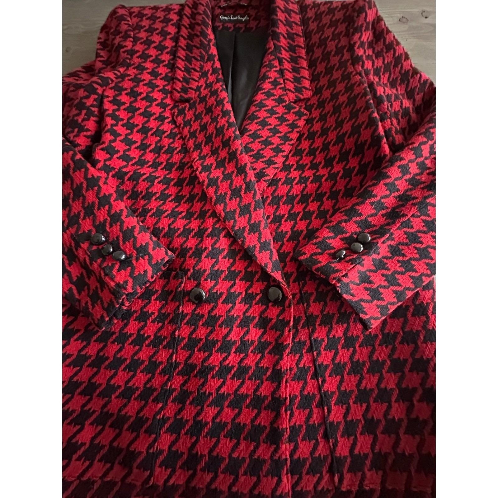 Vintage Giorgio Sant Angelo Wool Red Black Houndstooth Blazer Womens Size 8