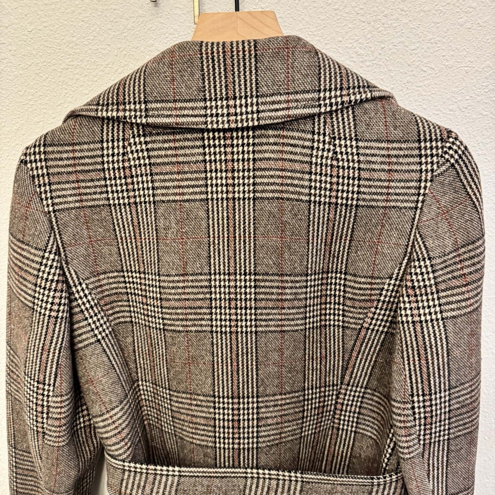 VTG Elli Modes Wool Belted Wrap Coat Women&rsquo;s 9/10 Glen Plaid Equestrian Germany