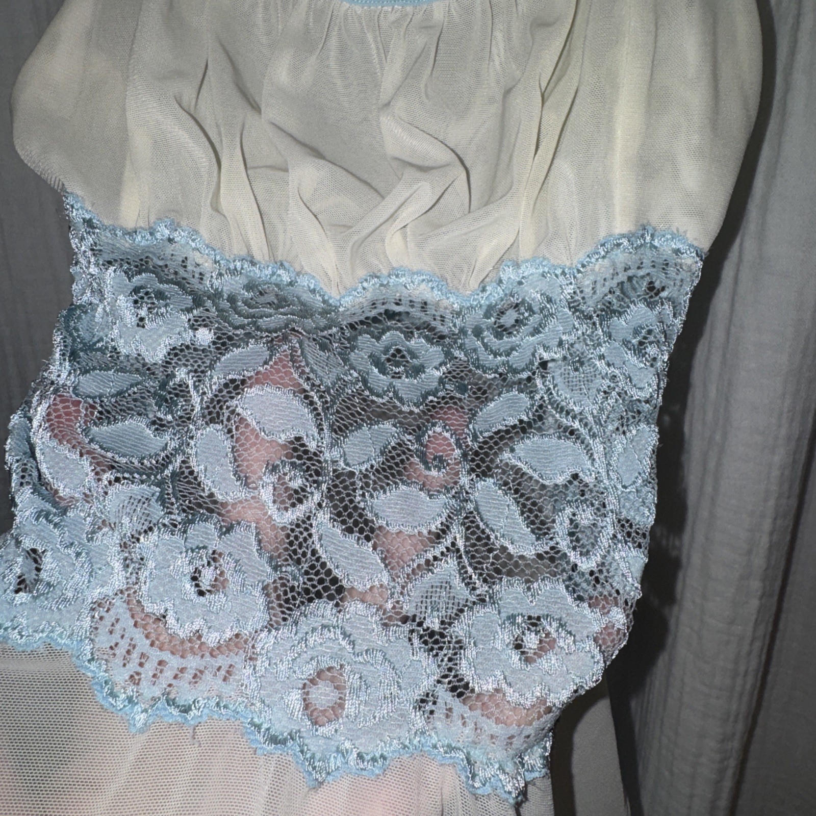 Ivory Blue Chiffon Lace Cami Tank Babydoll top small Dairy Fairy Whimsicore Y2K