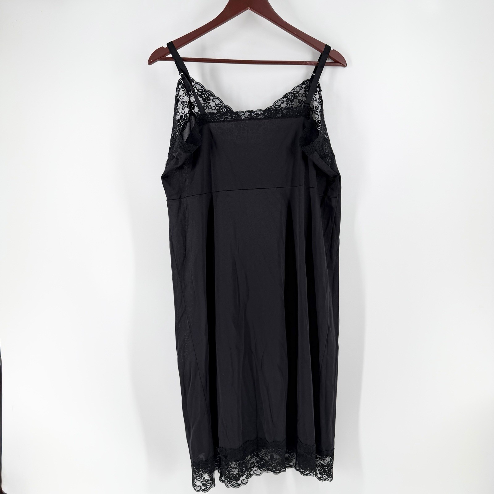 Vintage Perfectform Black Nylon Full Slip 44B XL Lace Antron III Made in USA
