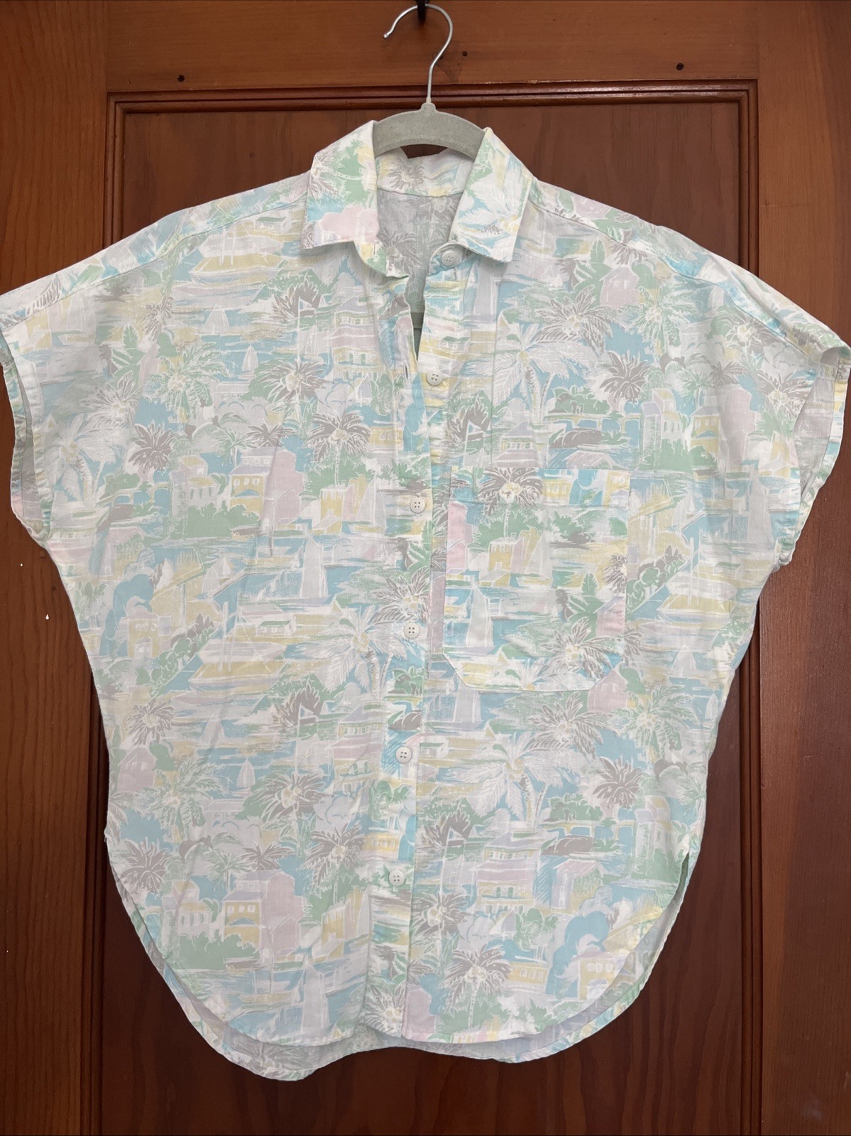 Vintage Pastel Shirt 80s Beach Mom Cherokee Brand No Tag Button Up