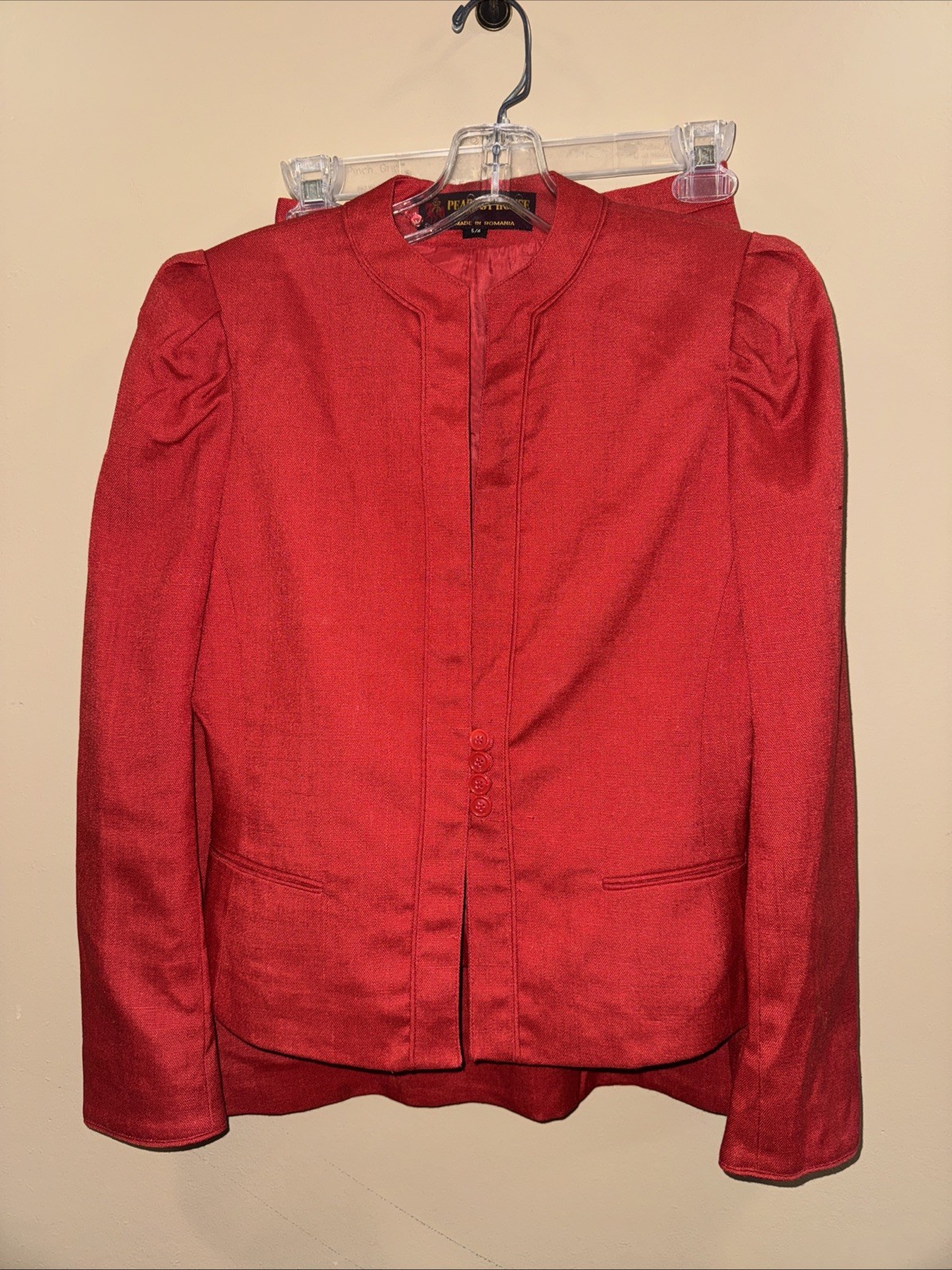 Womens 5/6 Red Linen Blend Skirt Suit, Vintage Peabody House, Lined, Romania